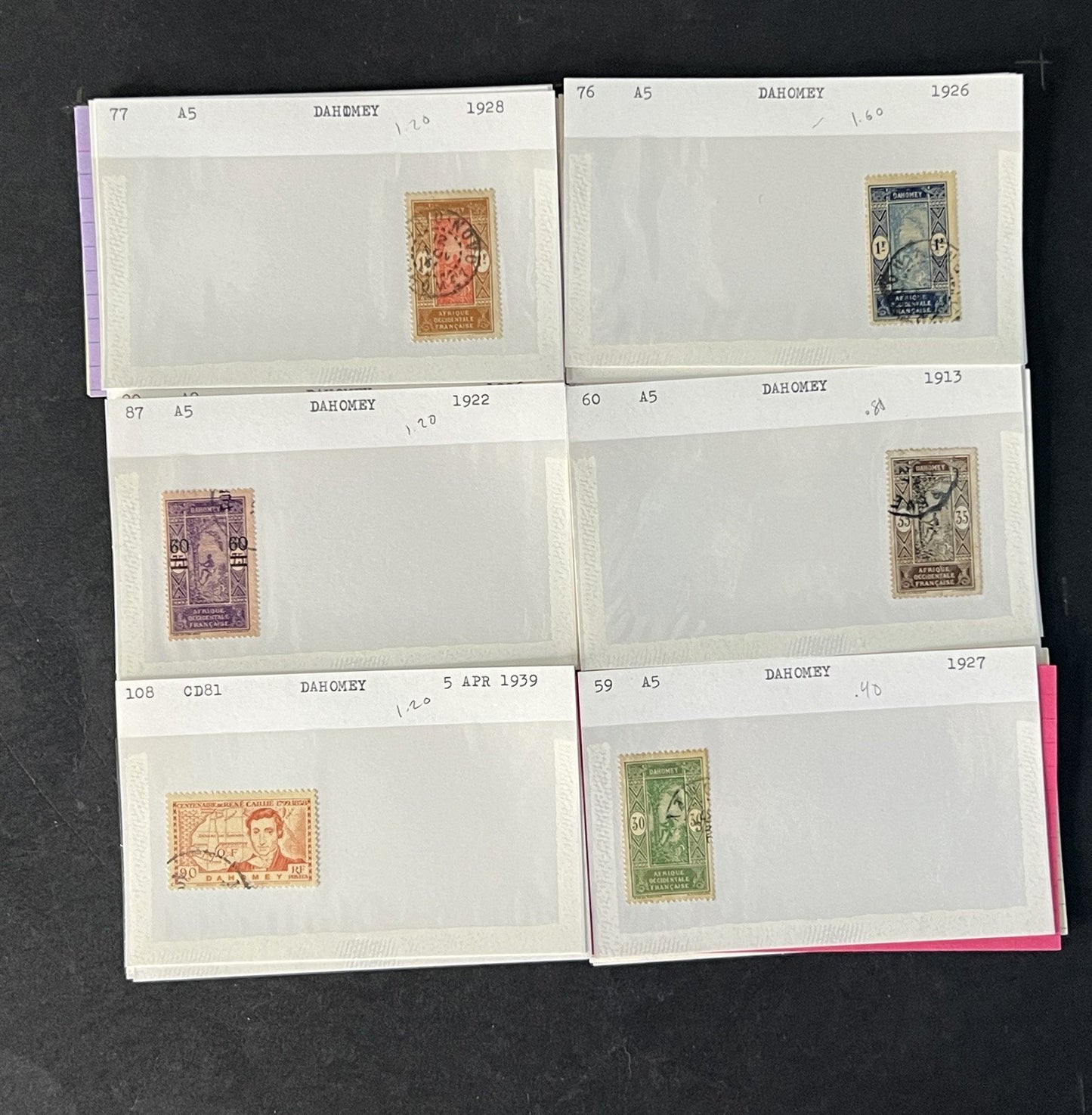 Dahomey Dealer Stamp Collection on Cards $198 Catalog Value ZAYIX 0825CB4511