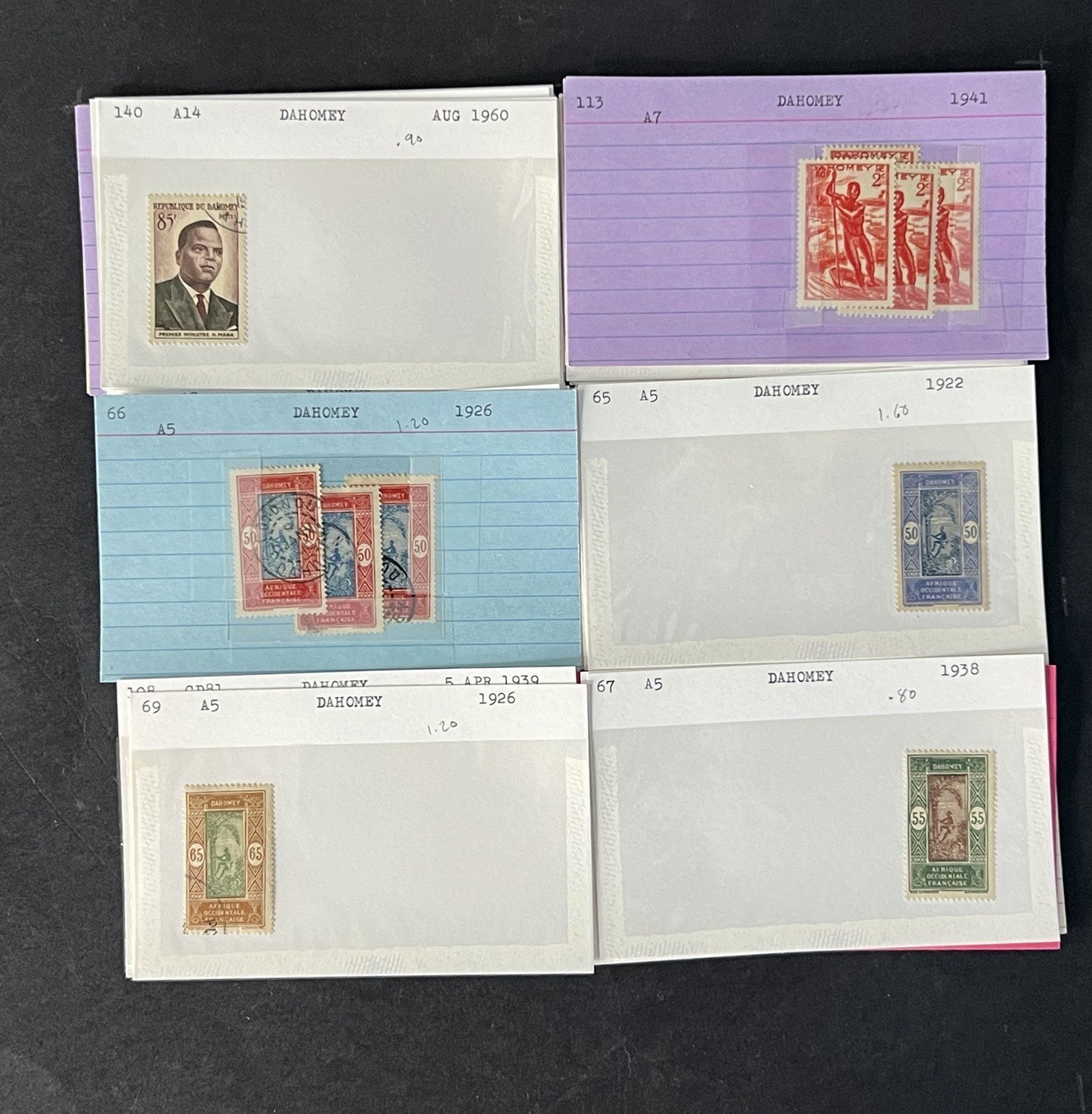 Dahomey Dealer Stamp Collection on Cards $198 Catalog Value ZAYIX 0825CB4511