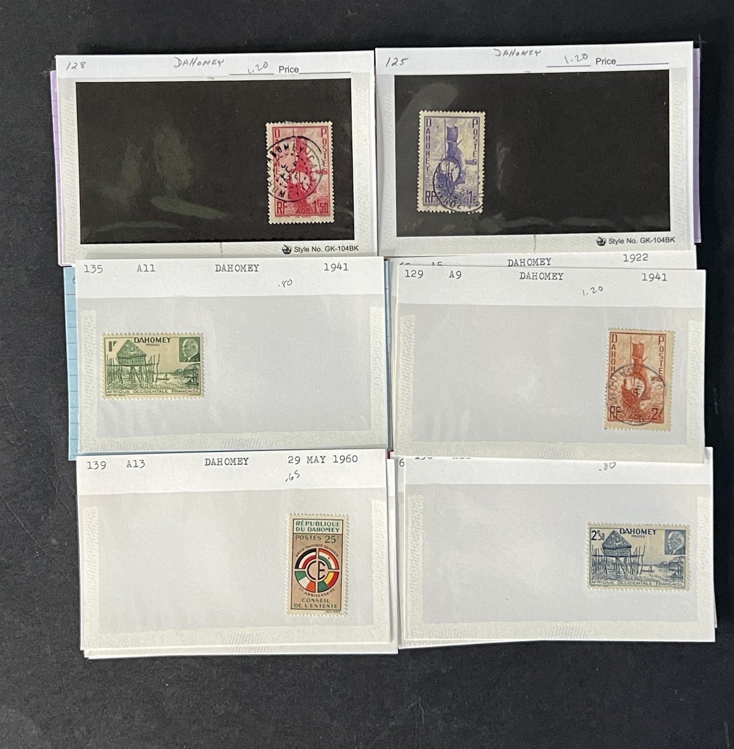 Dahomey Dealer Stamp Collection on Cards $198 Catalog Value ZAYIX 0825CB4511