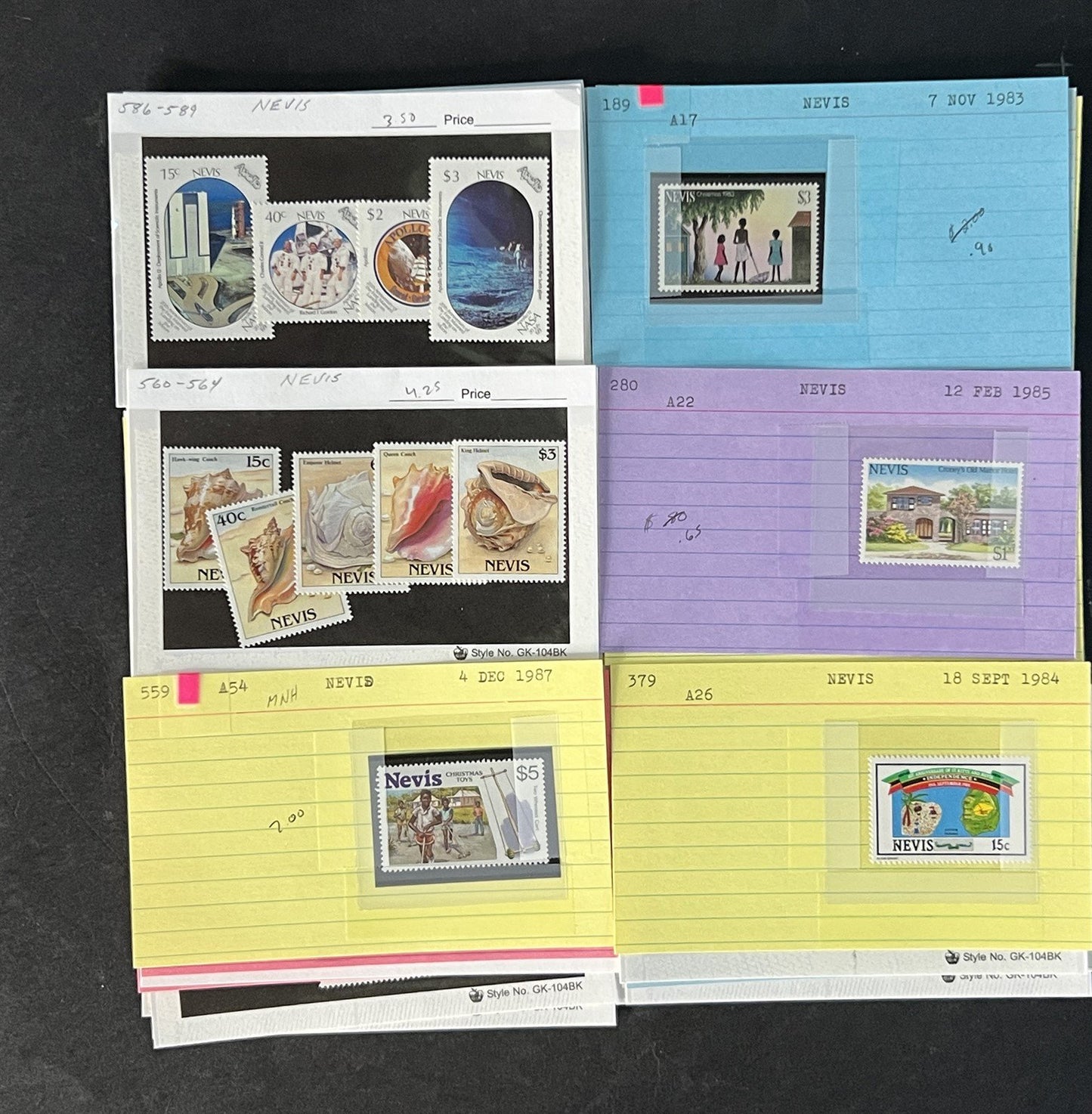 Nevis Dealer Stamp Collection on Cards $148 Catalog Value ZAYIX 0825CB4512