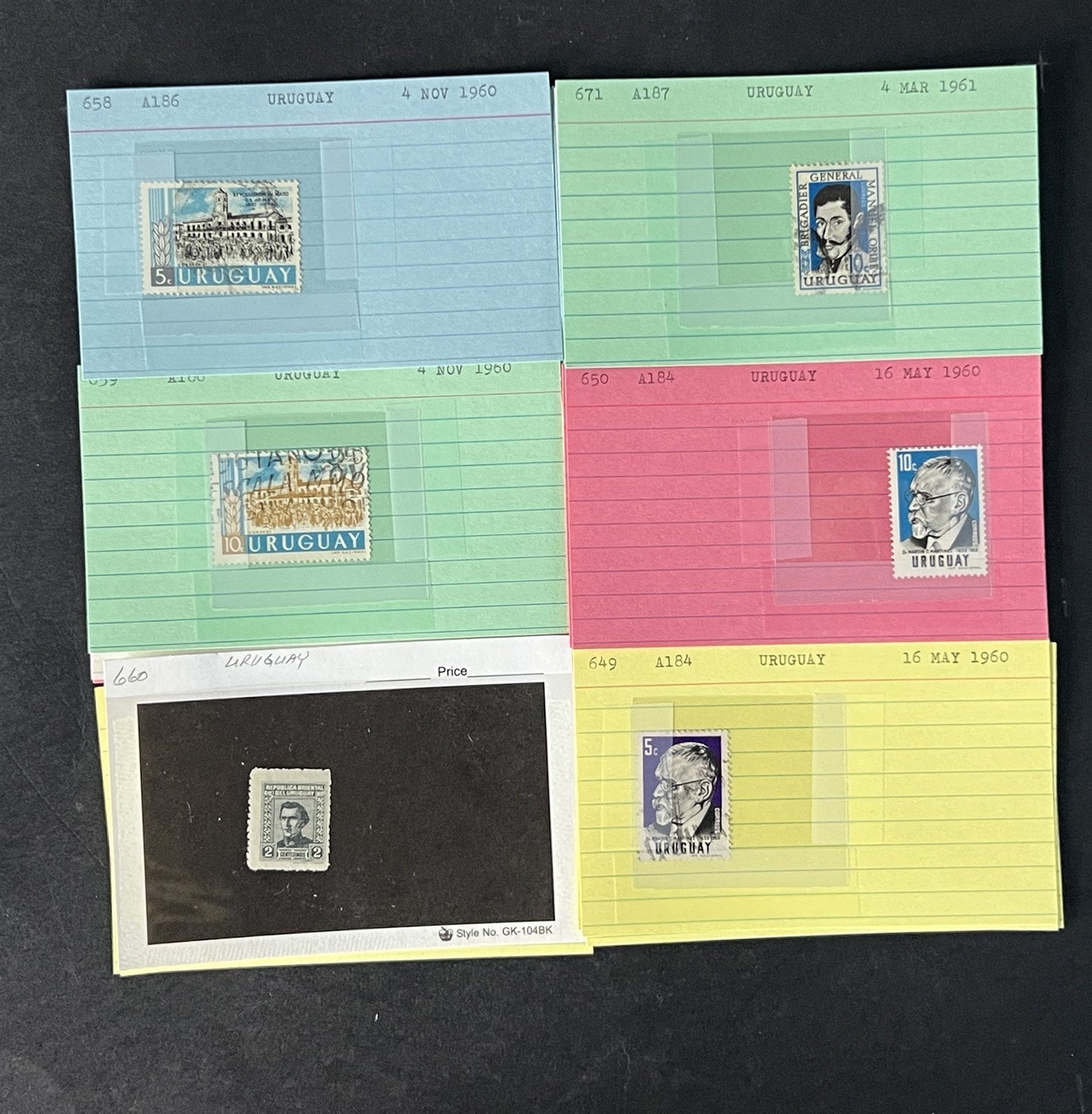 Uruguay Stamp Collection on Dealer Cards $120 Catalog Value ZAYIX 0825CB14515