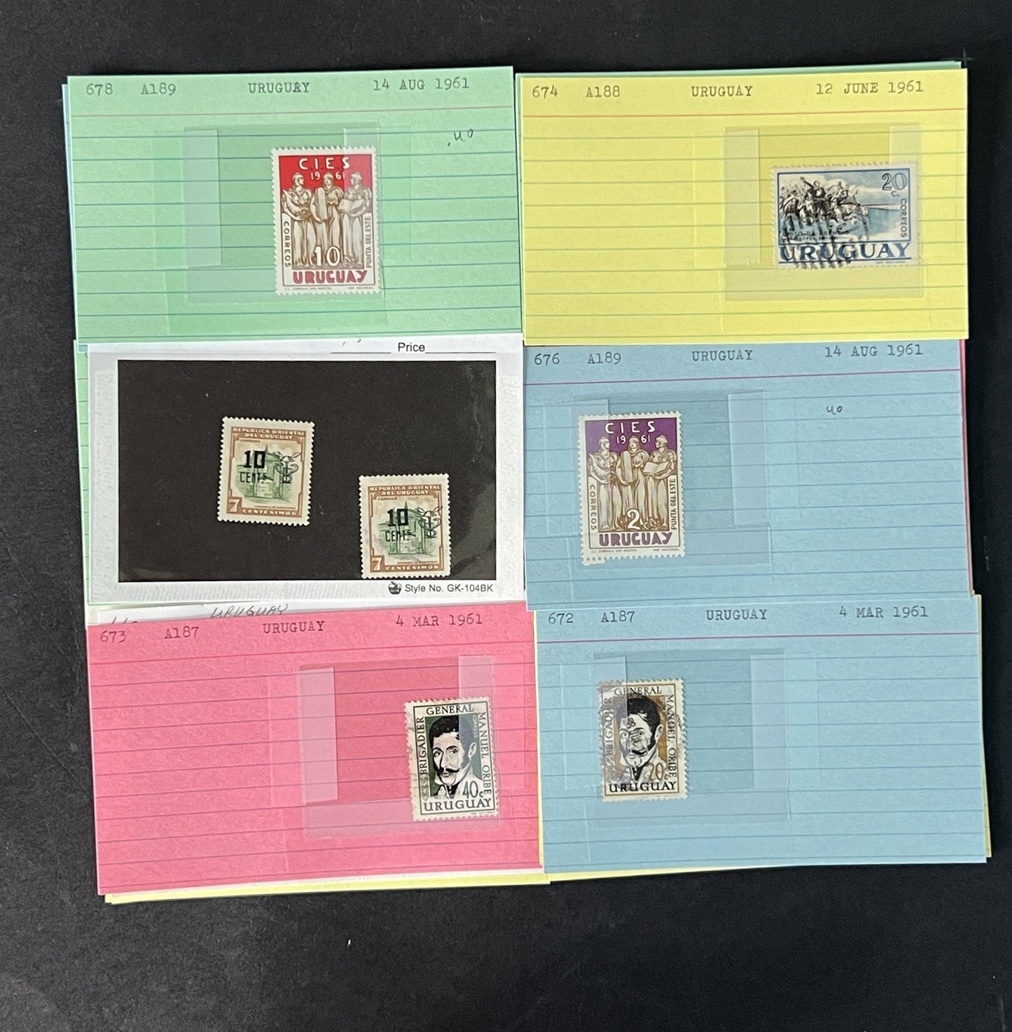 Uruguay Stamp Collection on Dealer Cards $120 Catalog Value ZAYIX 0825CB14515