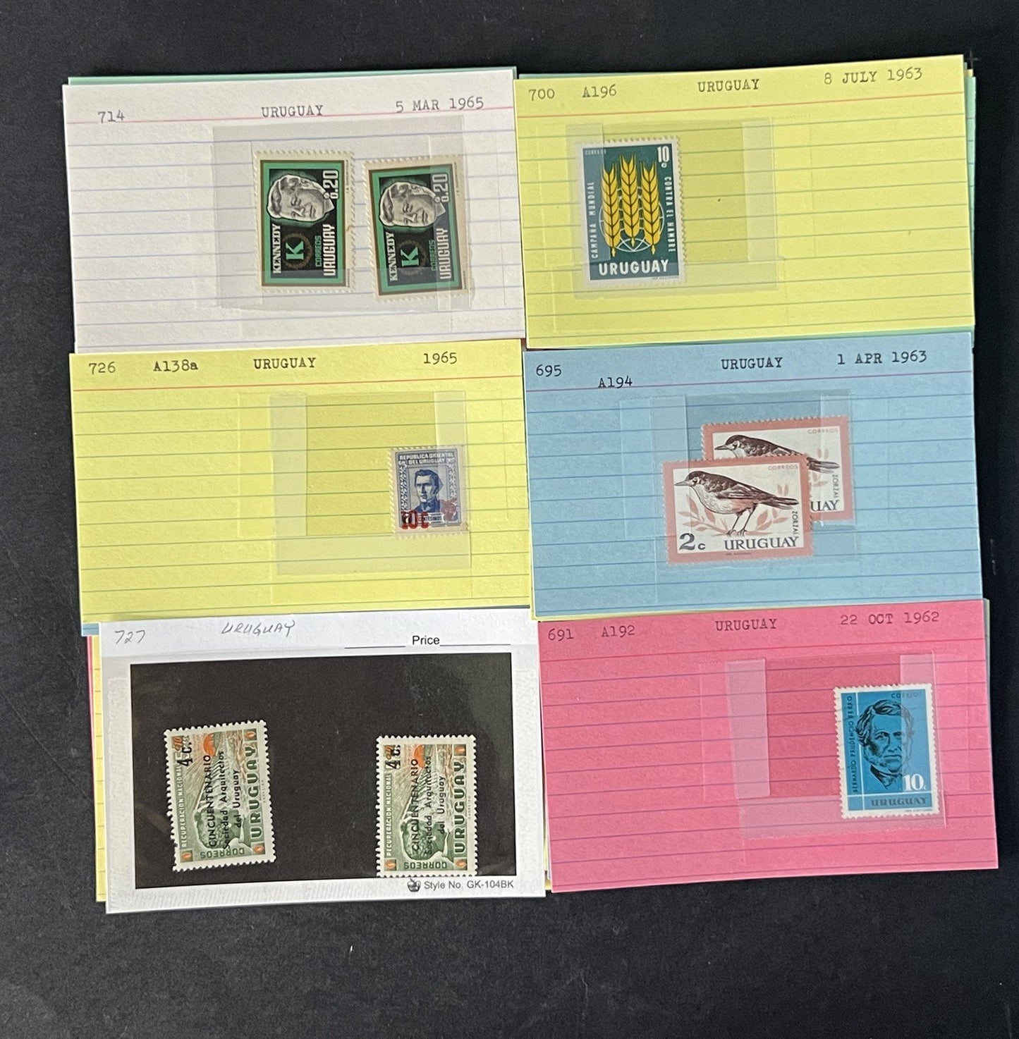 Uruguay Stamp Collection on Dealer Cards $120 Catalog Value ZAYIX 0825CB14515