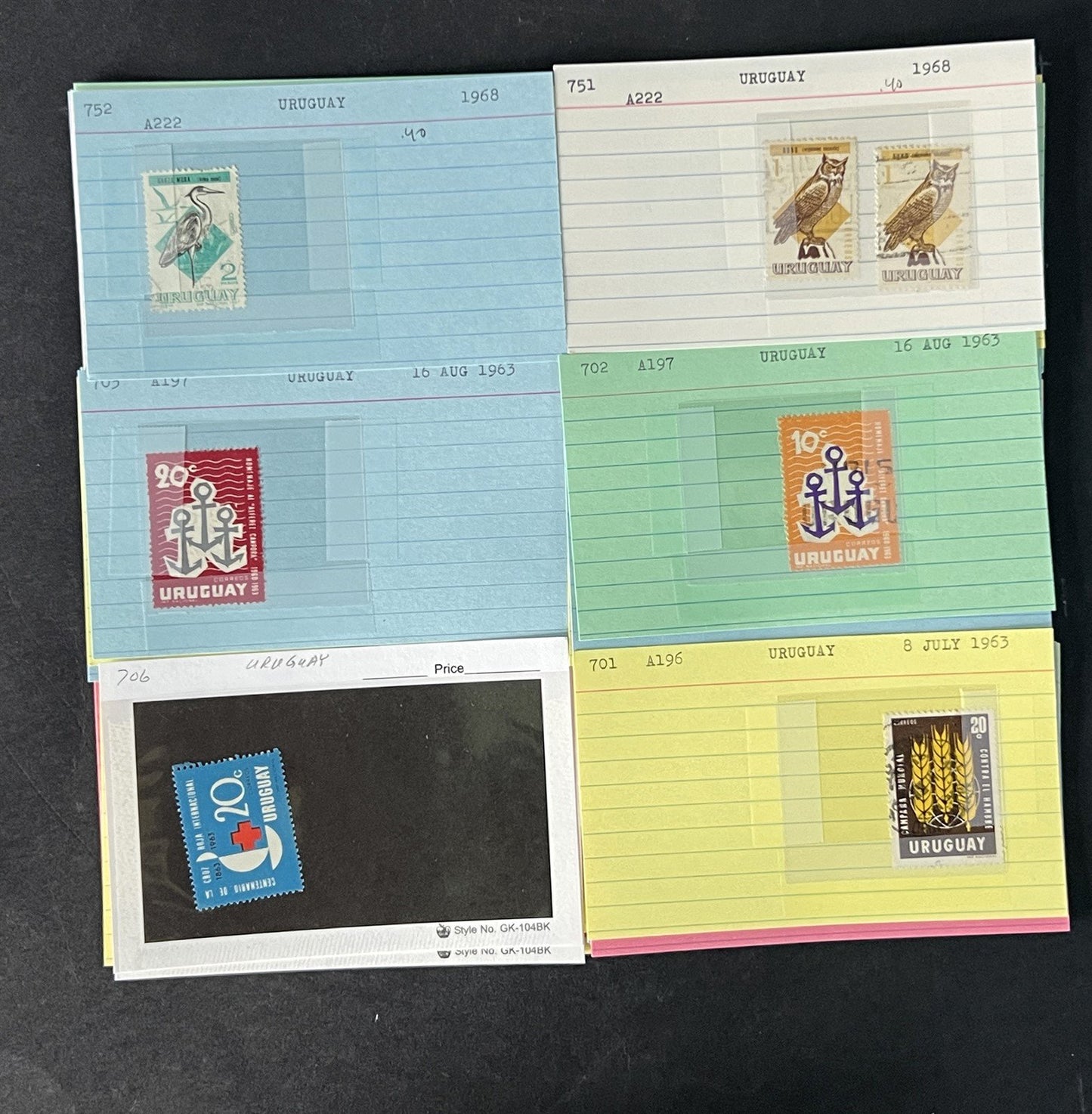 Uruguay Stamp Collection on Dealer Cards $120 Catalog Value ZAYIX 0825CB14515