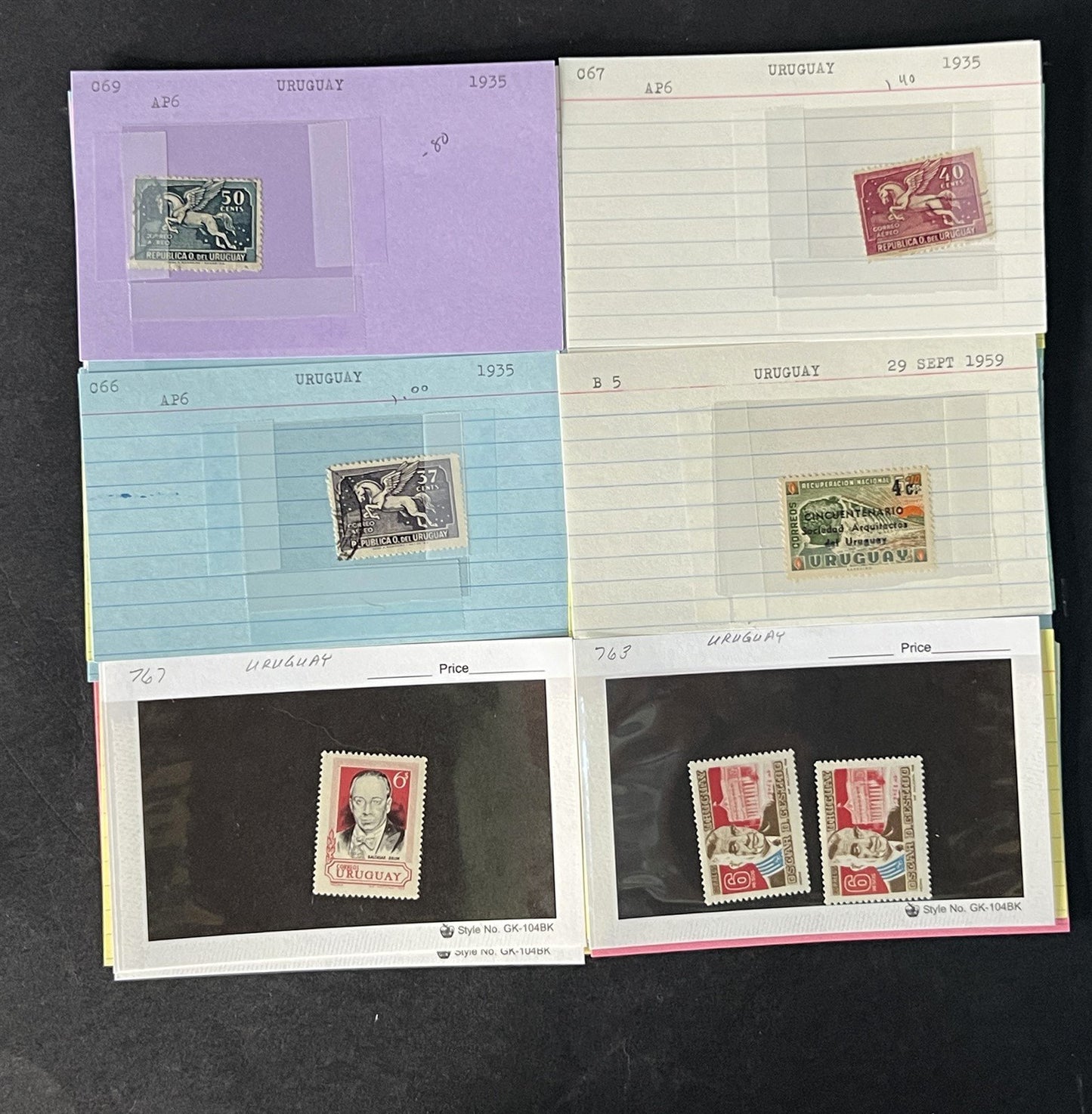 Uruguay Stamp Collection on Dealer Cards $120 Catalog Value ZAYIX 0825CB14515