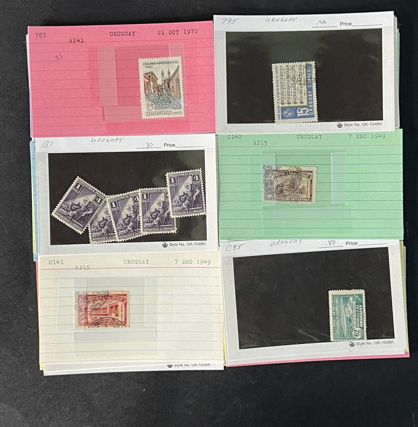 Uruguay Stamp Collection on Dealer Cards $120 Catalog Value ZAYIX 0825CB14515