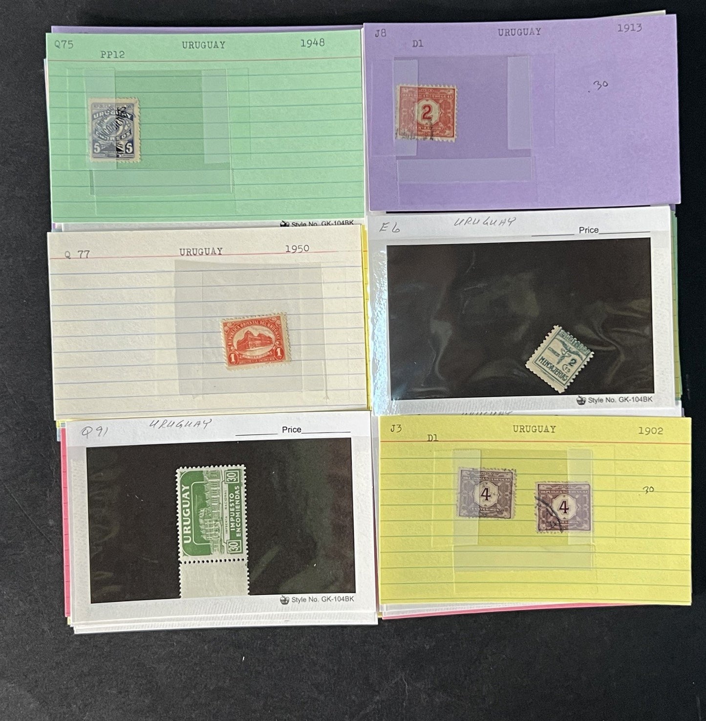 Uruguay Stamp Collection on Dealer Cards $120 Catalog Value ZAYIX 0825CB14515