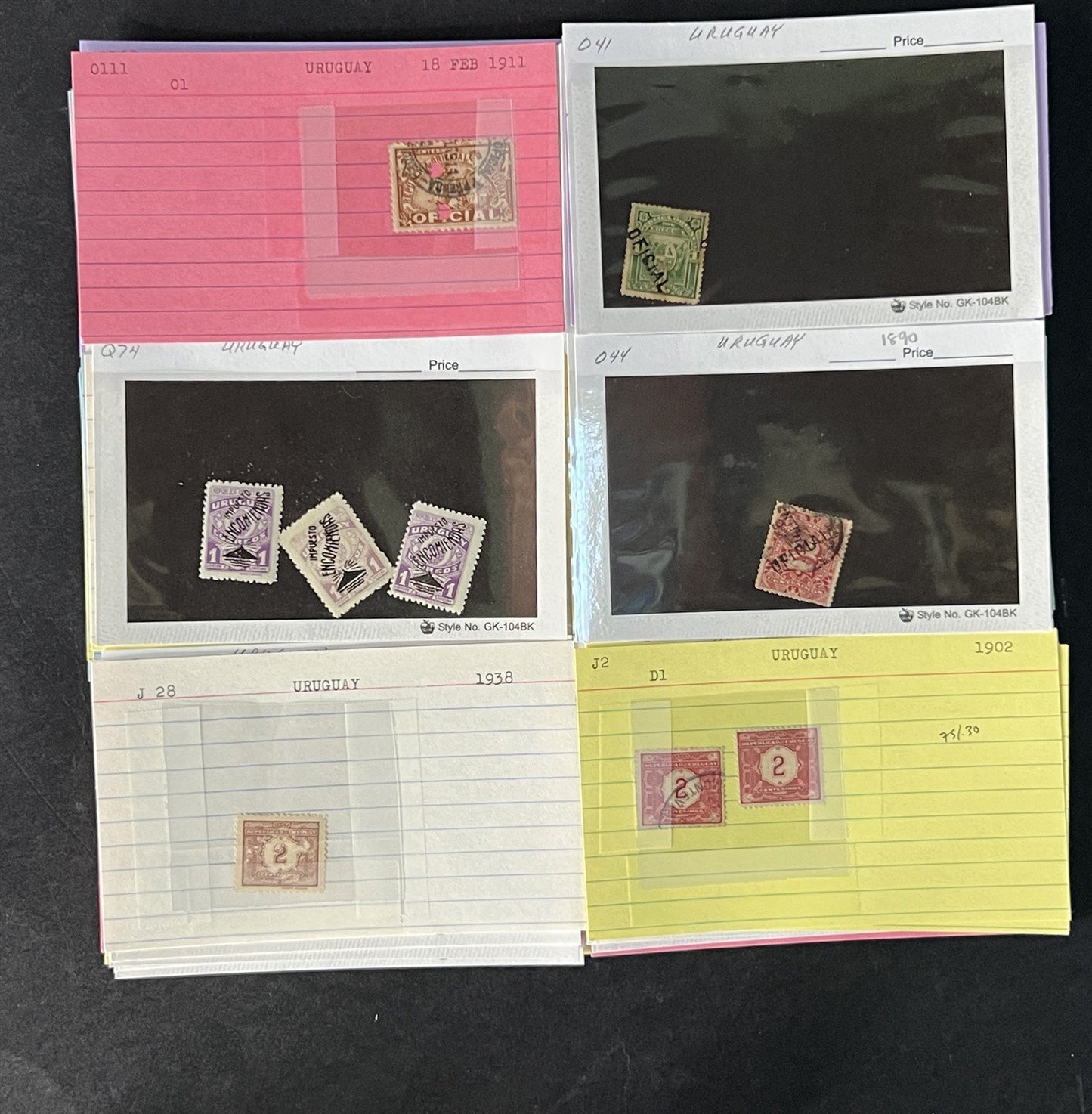 Uruguay Stamp Collection on Dealer Cards $120 Catalog Value ZAYIX 0825CB14515