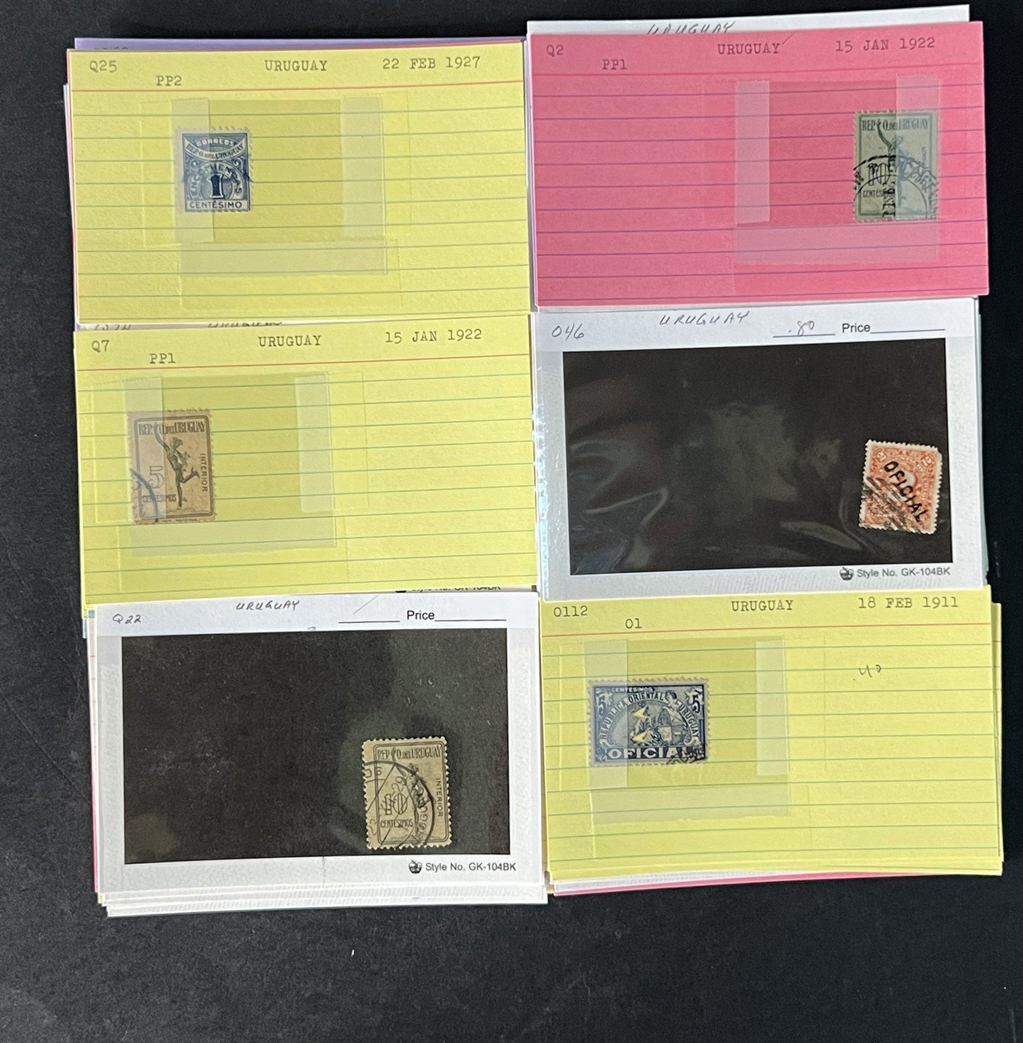 Uruguay Stamp Collection on Dealer Cards $120 Catalog Value ZAYIX 0825CB14515