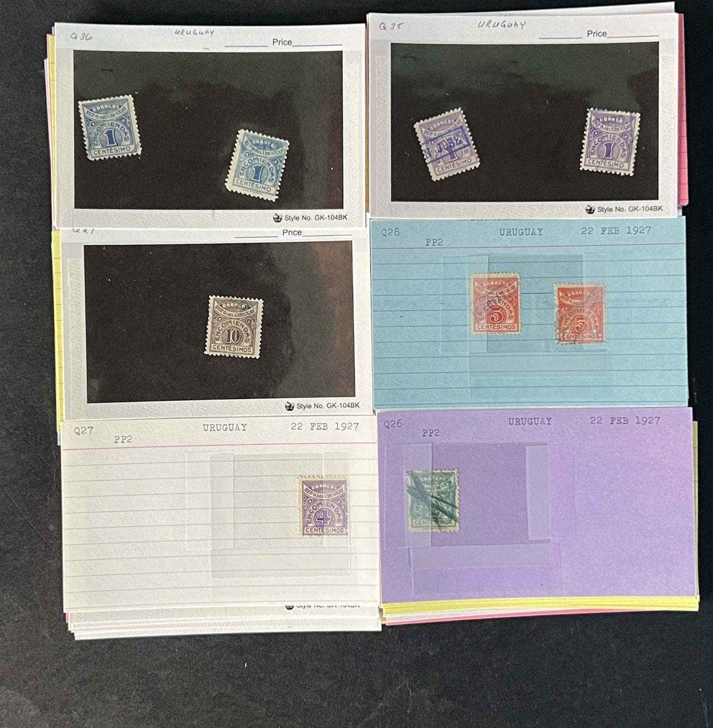 Uruguay Stamp Collection on Dealer Cards $120 Catalog Value ZAYIX 0825CB14515