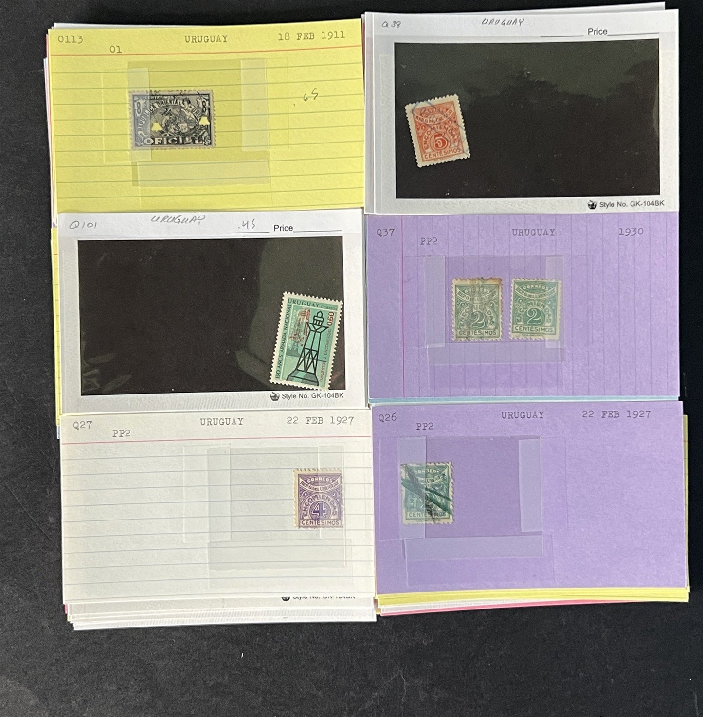 Uruguay Stamp Collection on Dealer Cards $120 Catalog Value ZAYIX 0825CB14515