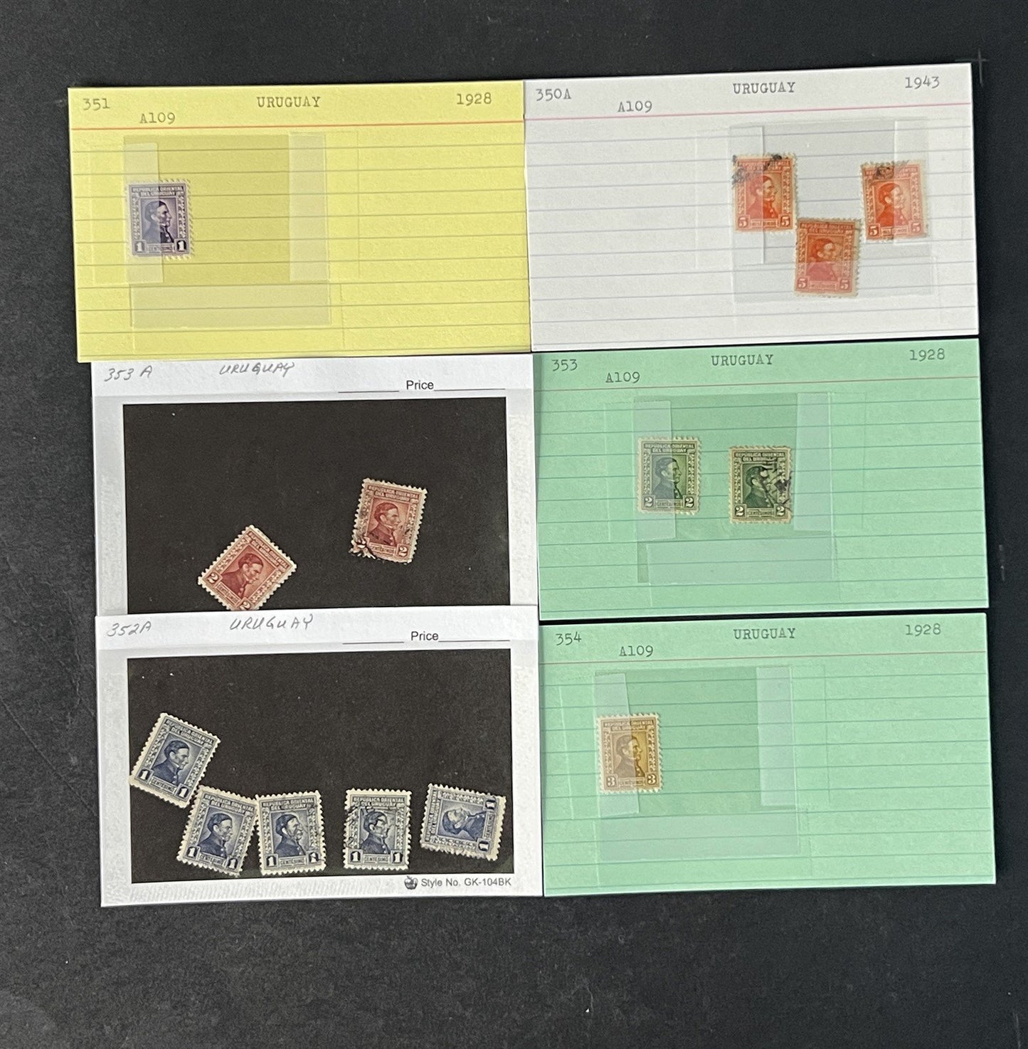 Uruguay Stamp Collection on Dealer Cards $120 Catalog Value ZAYIX 0825CB14515