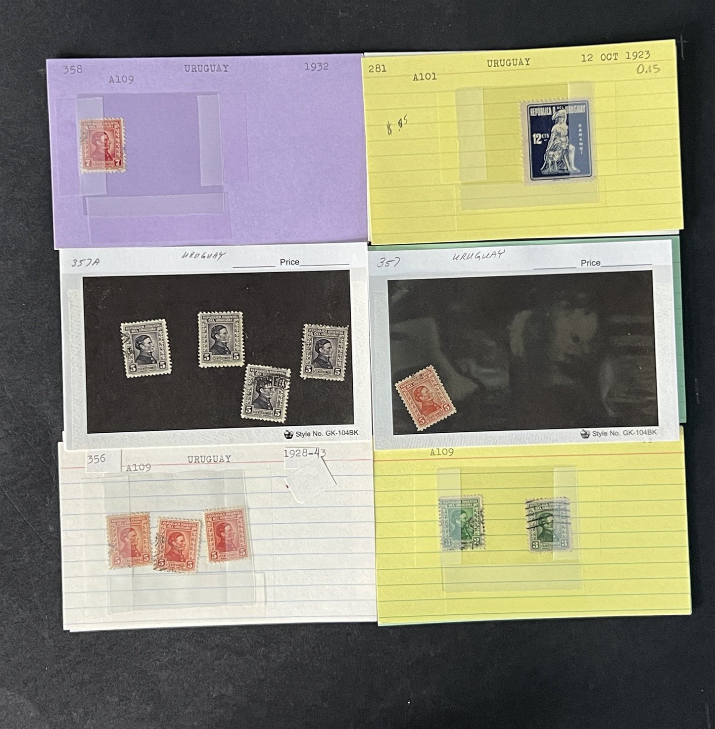 Uruguay Stamp Collection on Dealer Cards $120 Catalog Value ZAYIX 0825CB14515