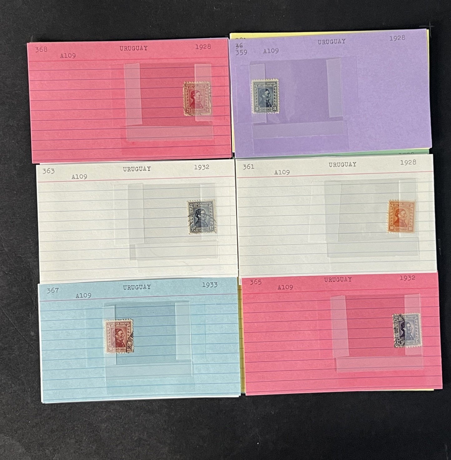 Uruguay Stamp Collection on Dealer Cards $120 Catalog Value ZAYIX 0825CB14515