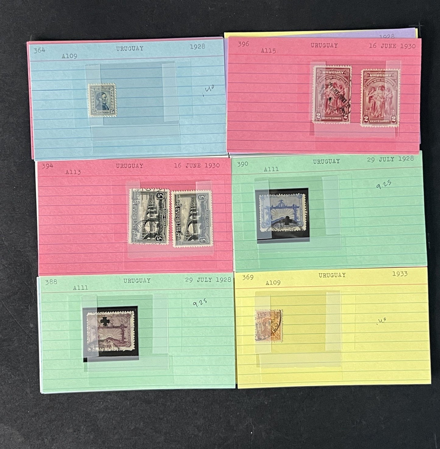 Uruguay Stamp Collection on Dealer Cards $120 Catalog Value ZAYIX 0825CB14515