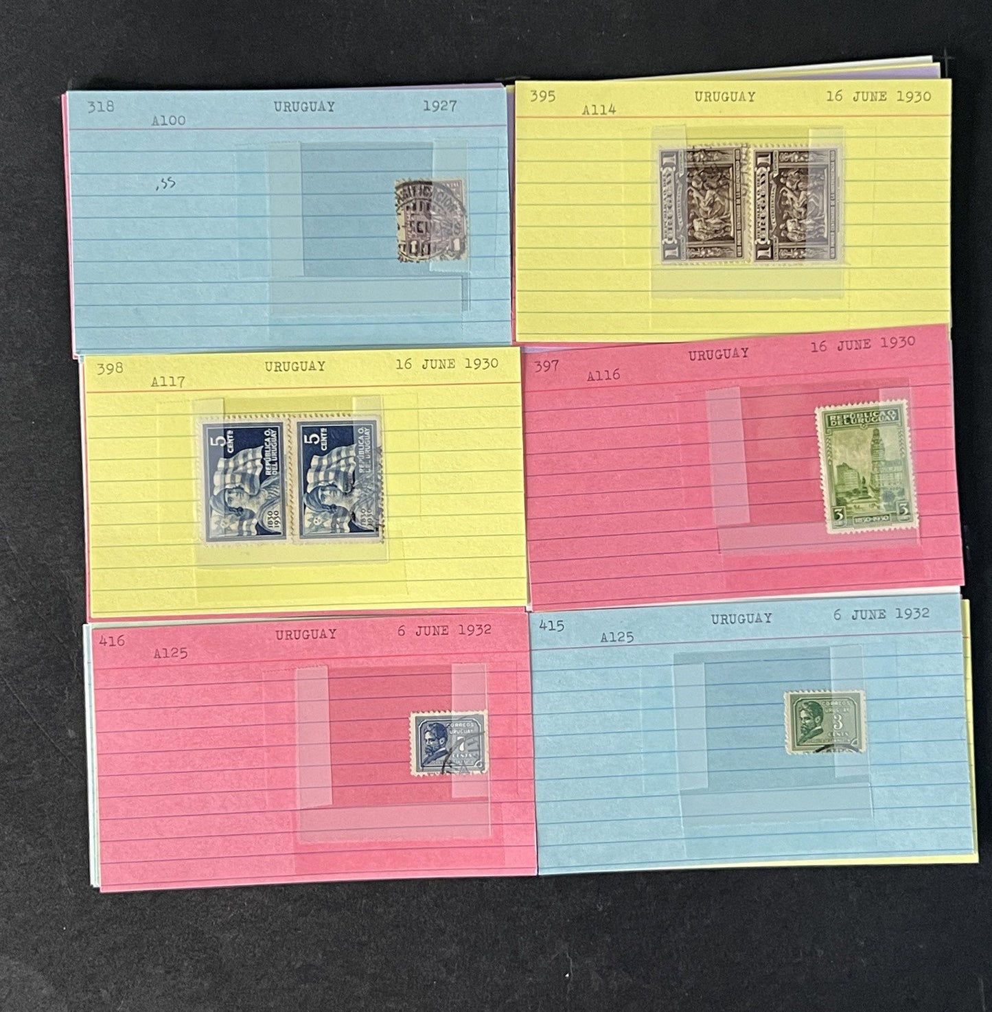 Uruguay Stamp Collection on Dealer Cards $120 Catalog Value ZAYIX 0825CB14515