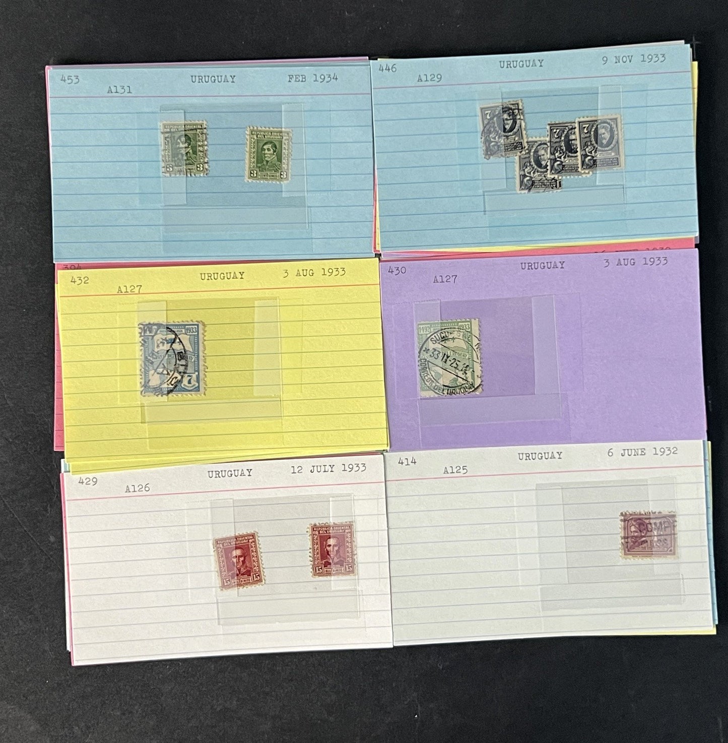 Uruguay Stamp Collection on Dealer Cards $120 Catalog Value ZAYIX 0825CB14515