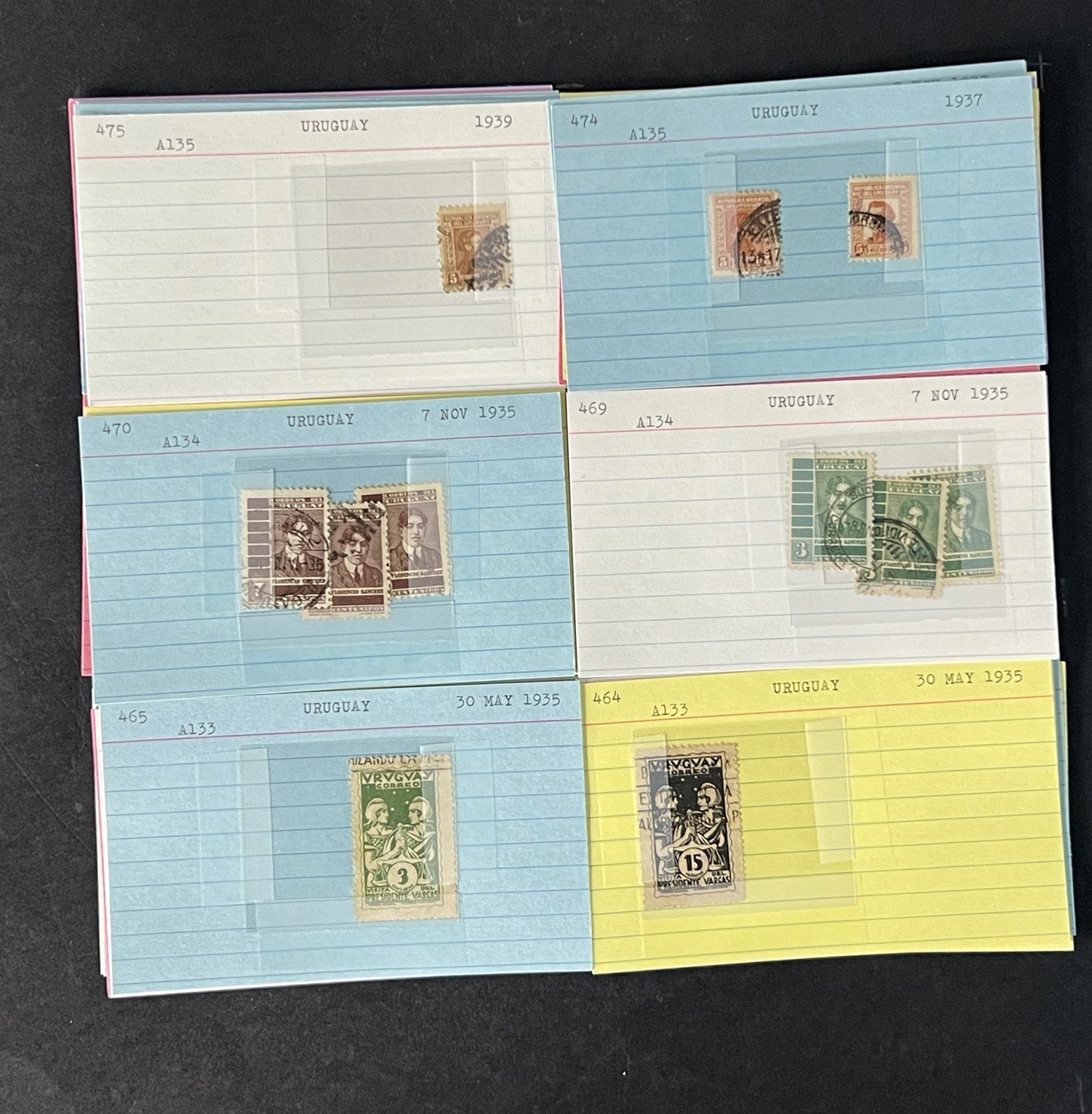 Uruguay Stamp Collection on Dealer Cards $120 Catalog Value ZAYIX 0825CB14515