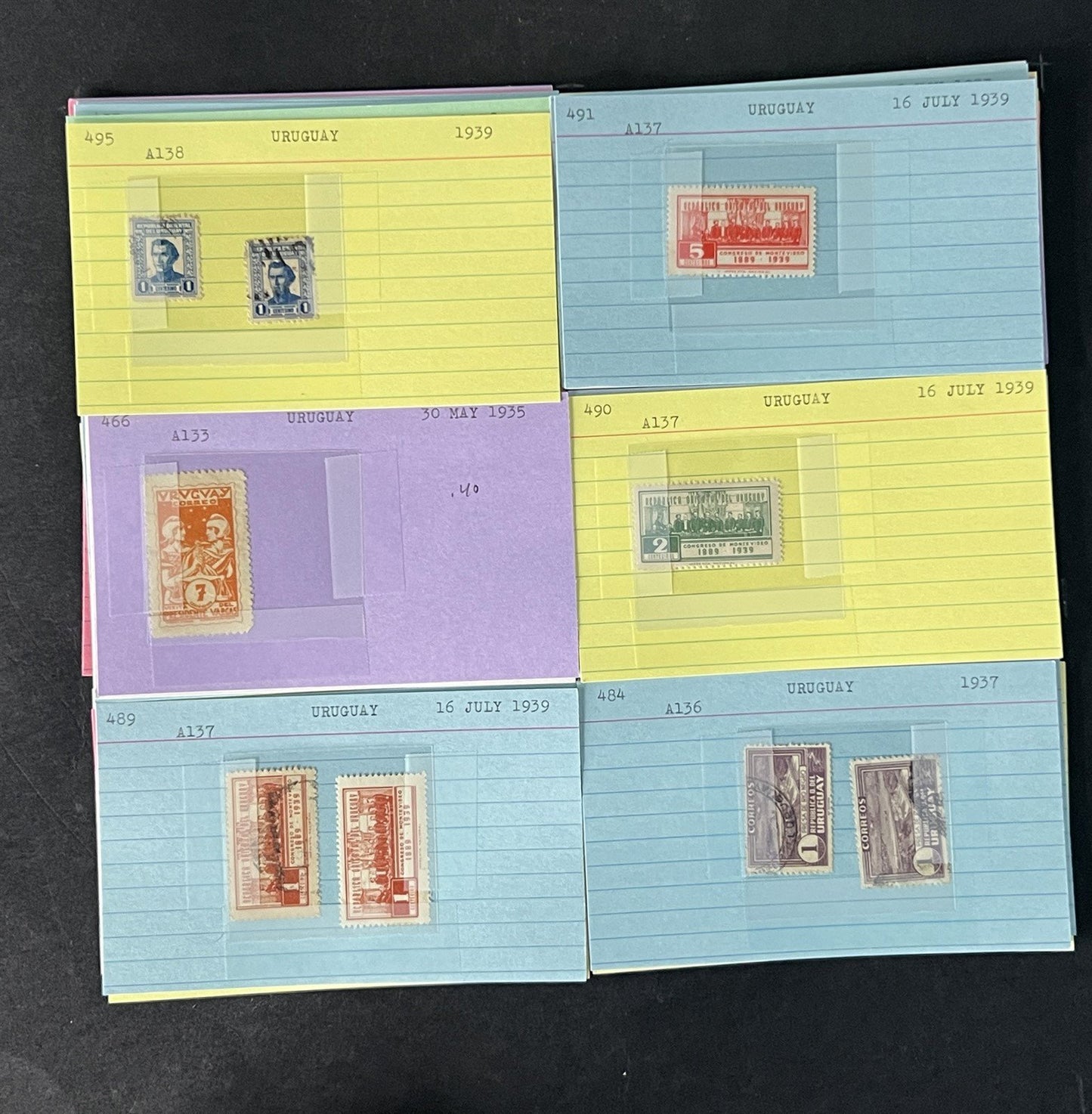 Uruguay Stamp Collection on Dealer Cards $120 Catalog Value ZAYIX 0825CB14515