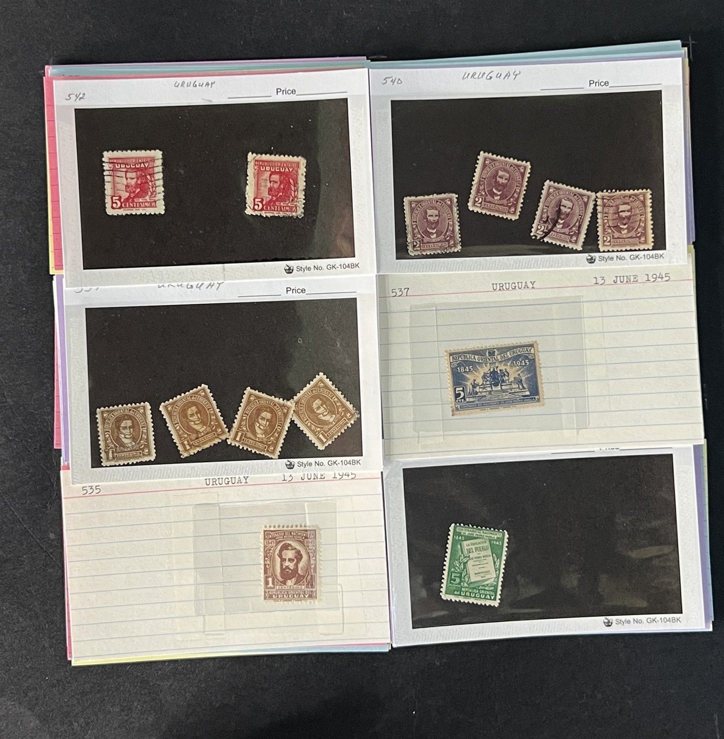 Uruguay Stamp Collection on Dealer Cards $120 Catalog Value ZAYIX 0825CB14515