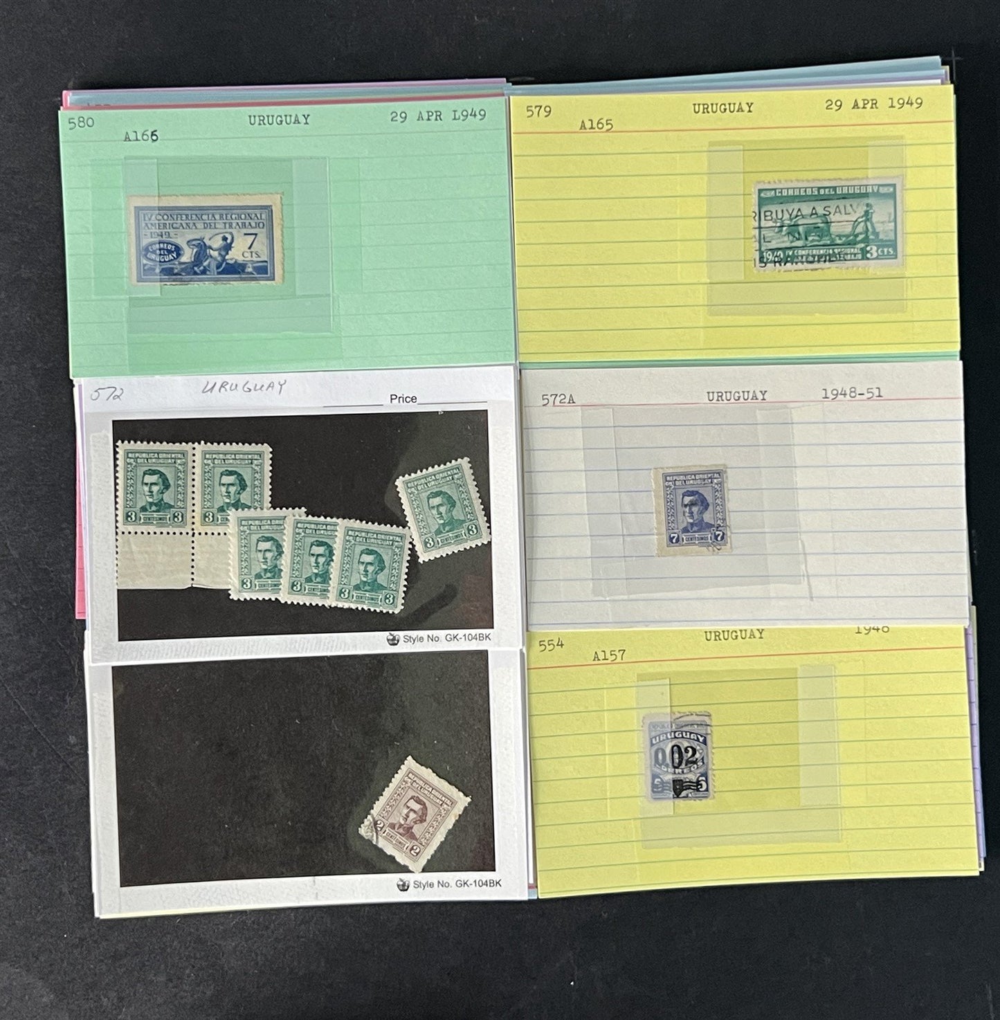 Uruguay Stamp Collection on Dealer Cards $120 Catalog Value ZAYIX 0825CB14515