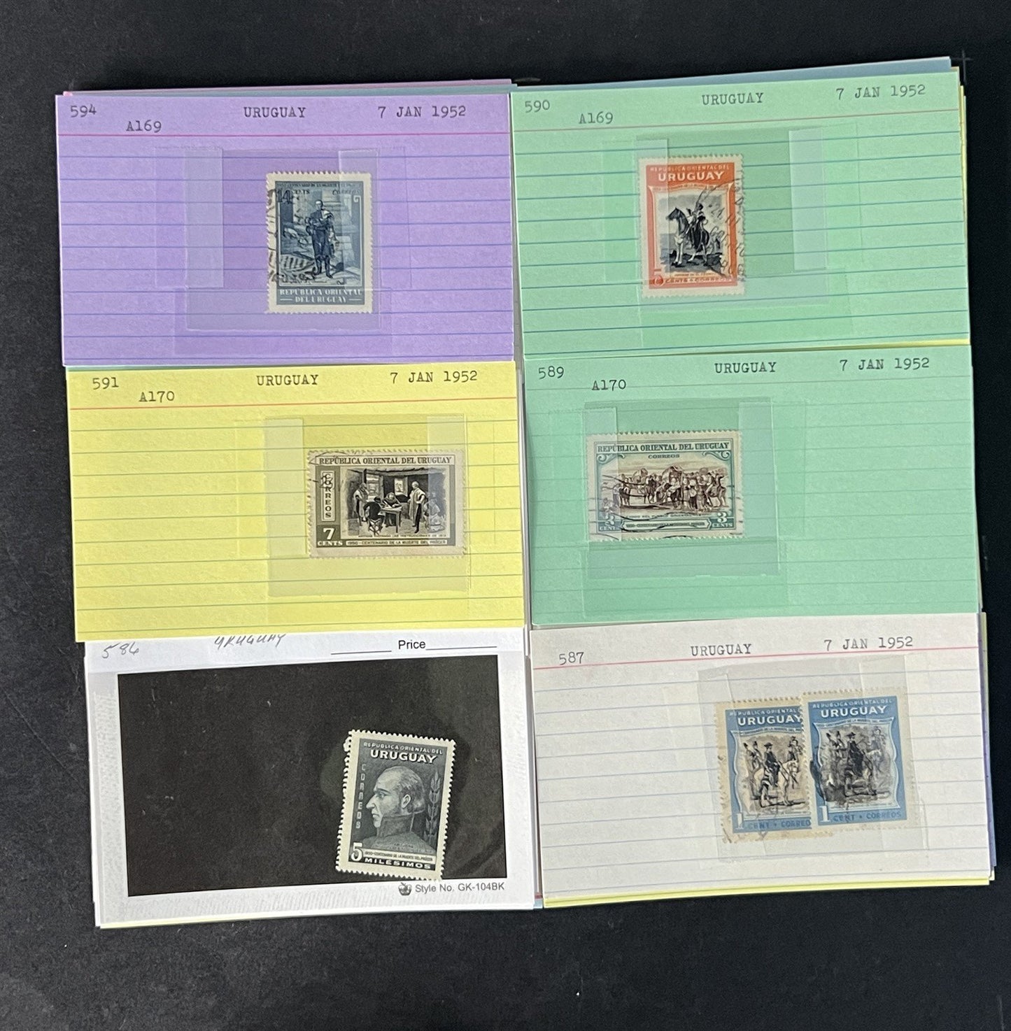 Uruguay Stamp Collection on Dealer Cards $120 Catalog Value ZAYIX 0825CB14515