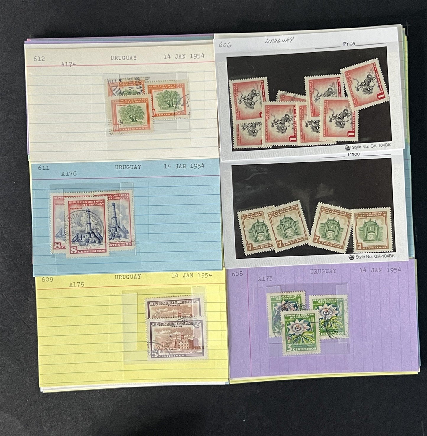 Uruguay Stamp Collection on Dealer Cards $120 Catalog Value ZAYIX 0825CB14515