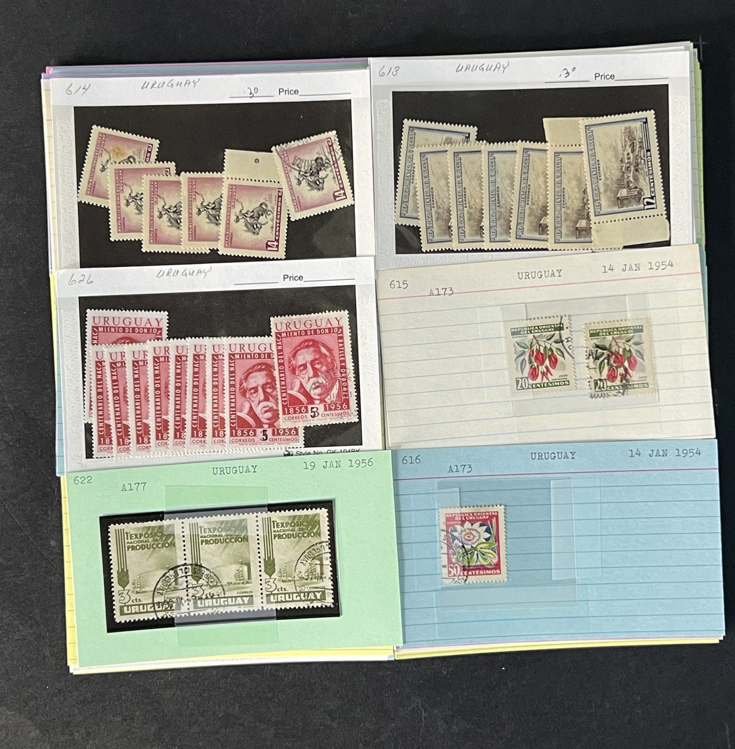 Uruguay Stamp Collection on Dealer Cards $120 Catalog Value ZAYIX 0825CB14515