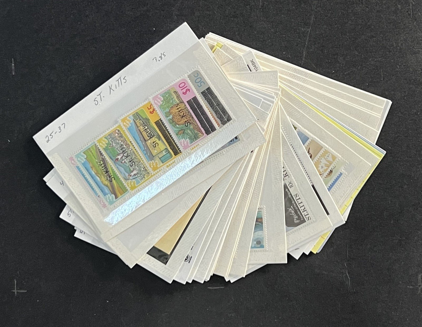 St. Kitts Stamp Collection on Dealer Cards $84 Catalog Value ZAYIX 0825CB14516