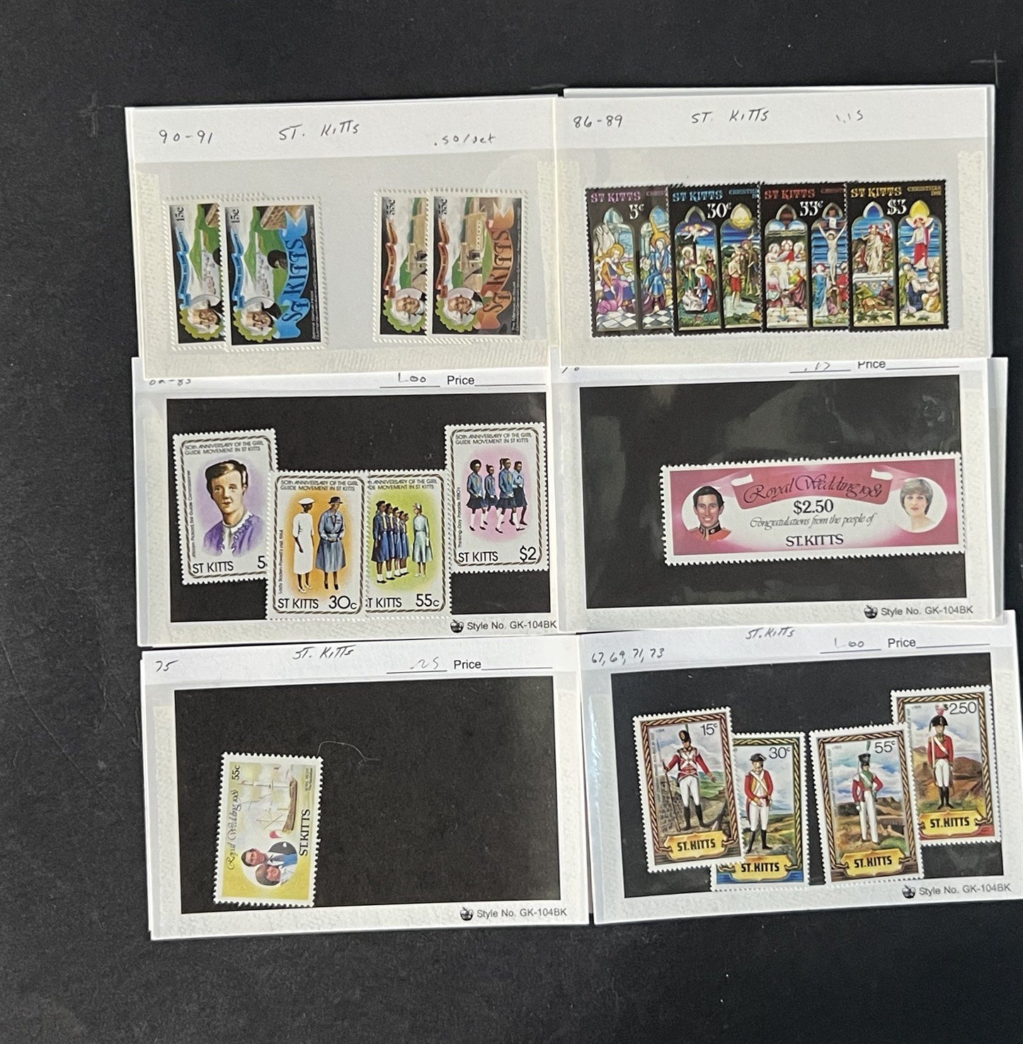 St. Kitts Stamp Collection on Dealer Cards $84 Catalog Value ZAYIX 0825CB14516