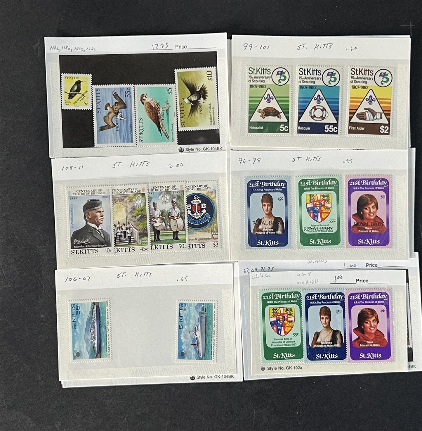 St. Kitts Stamp Collection on Dealer Cards $84 Catalog Value ZAYIX 0825CB14516