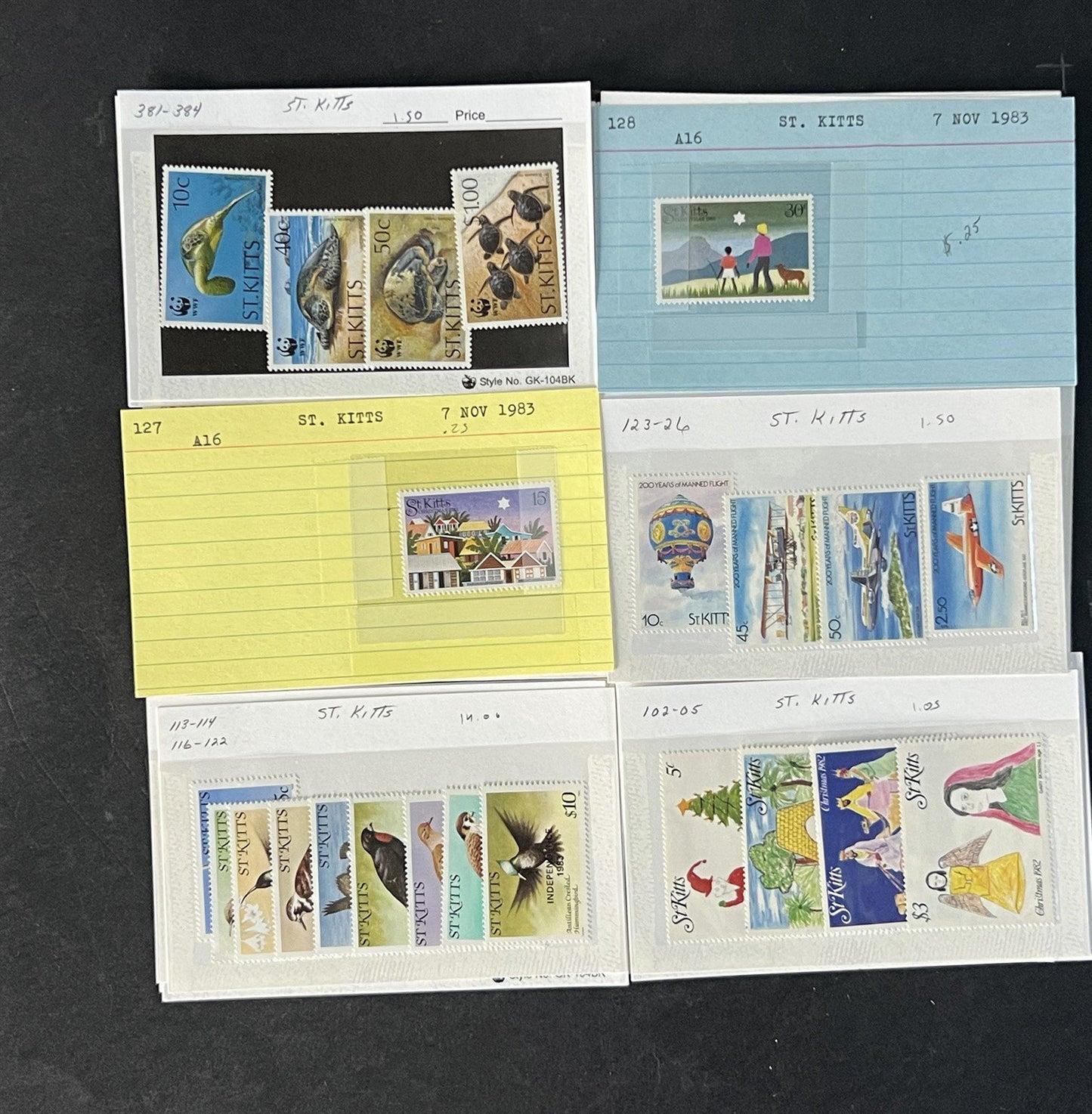 St. Kitts Stamp Collection on Dealer Cards $84 Catalog Value ZAYIX 0825CB14516
