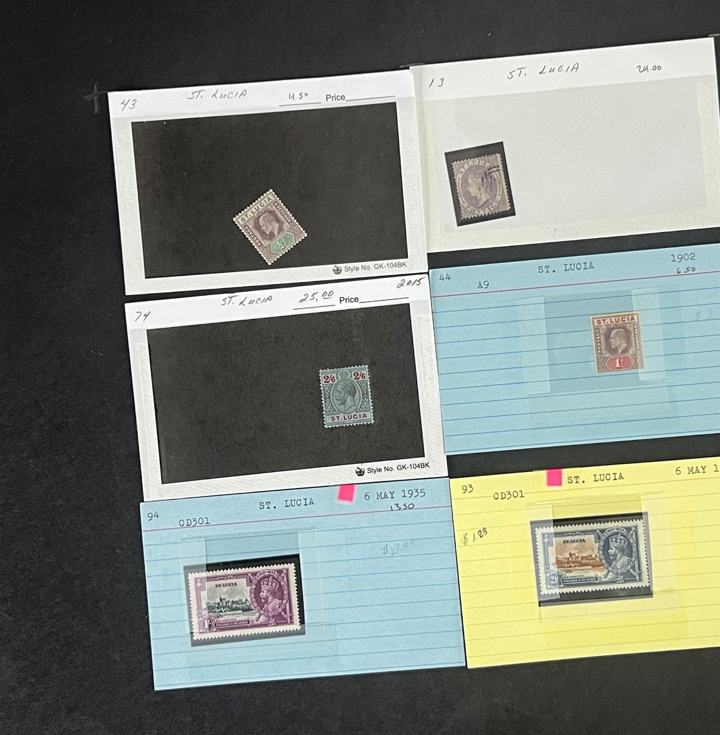 St. Lucia Stamp Collection on Dealer Cards $327 Catalog Value ZAYIX 0825CB14518