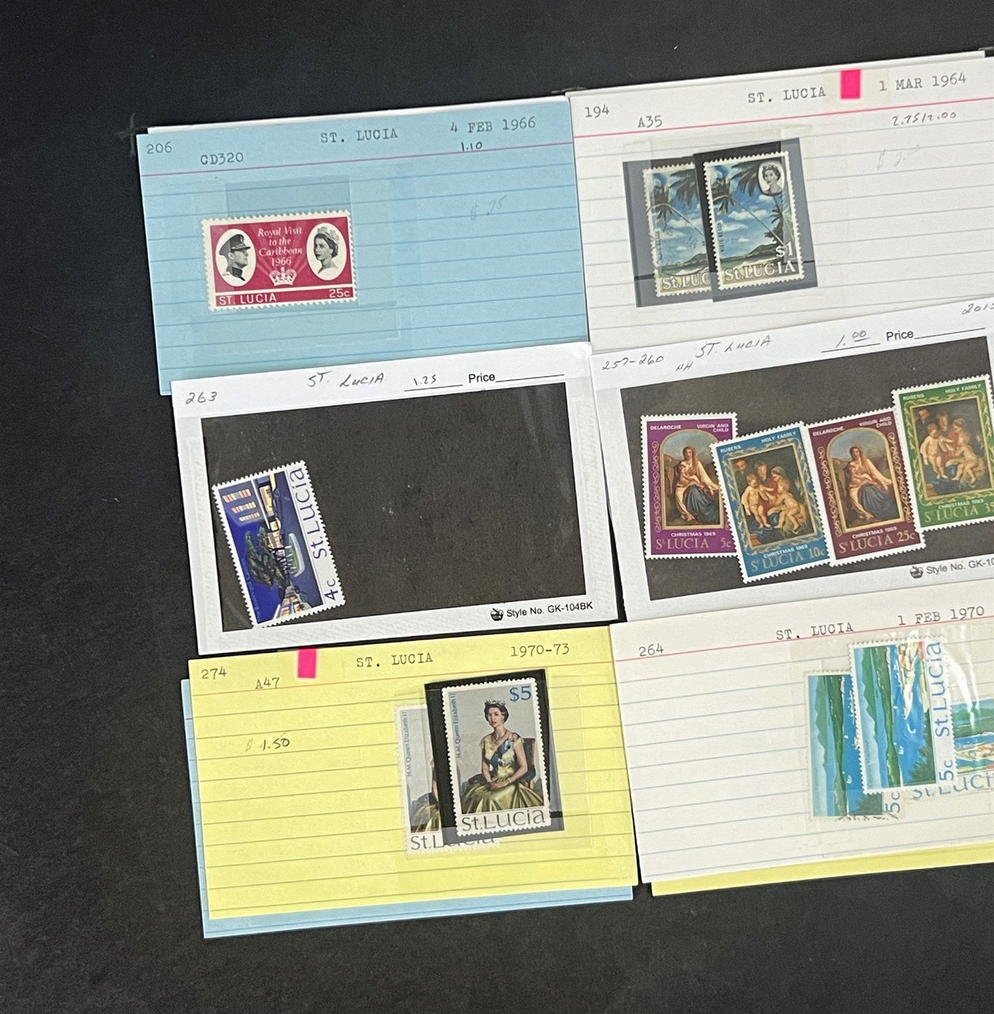 St. Lucia Stamp Collection on Dealer Cards $327 Catalog Value ZAYIX 0825CB14518