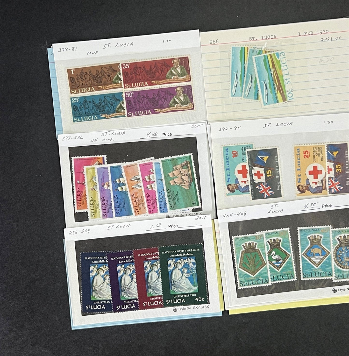 St. Lucia Stamp Collection on Dealer Cards $327 Catalog Value ZAYIX 0825CB14518