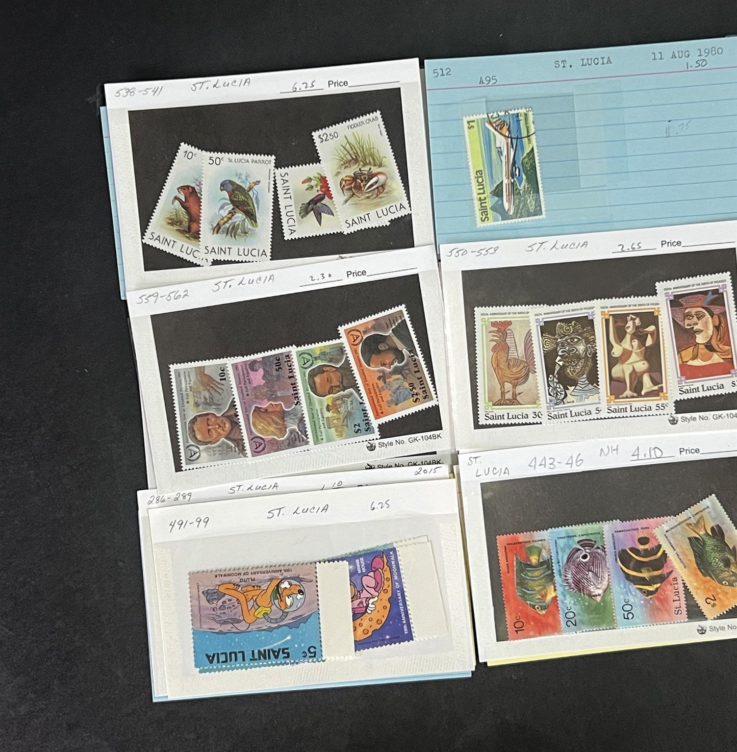 St. Lucia Stamp Collection on Dealer Cards $327 Catalog Value ZAYIX 0825CB14518