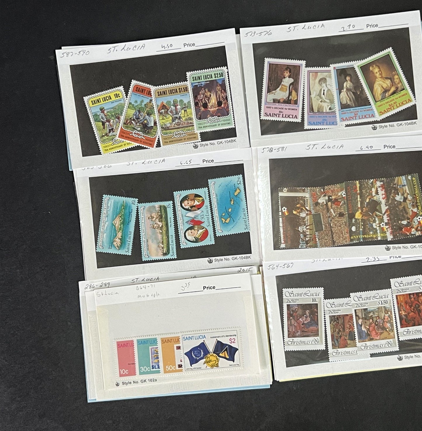 St. Lucia Stamp Collection on Dealer Cards $327 Catalog Value ZAYIX 0825CB14518