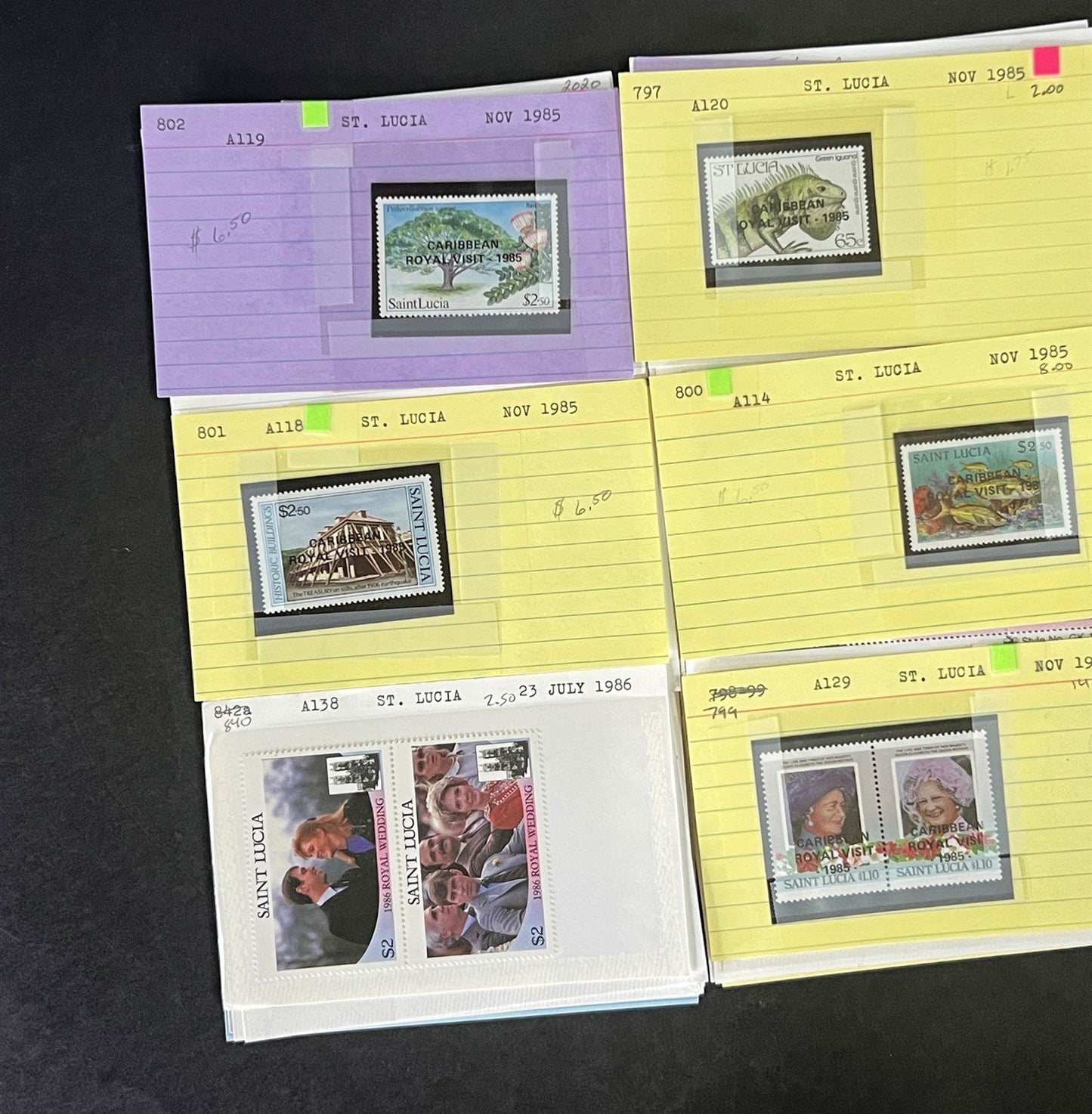 St. Lucia Stamp Collection on Dealer Cards $327 Catalog Value ZAYIX 0825CB14518