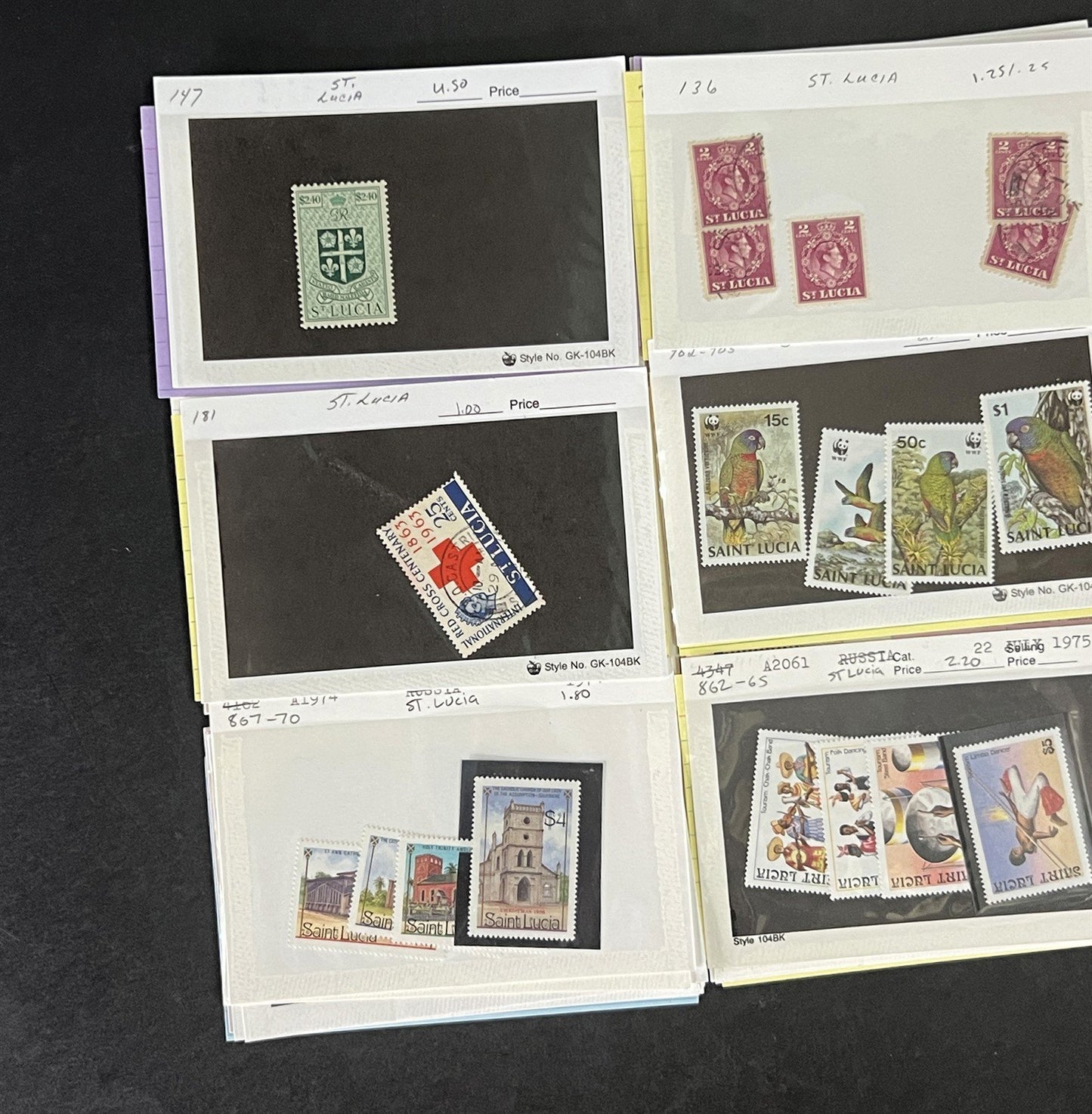 St. Lucia Stamp Collection on Dealer Cards $327 Catalog Value ZAYIX 0825CB14518