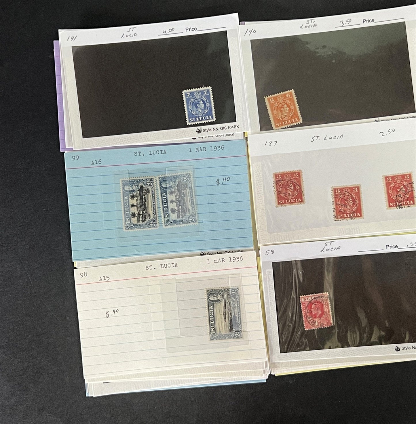 St. Lucia Stamp Collection on Dealer Cards $327 Catalog Value ZAYIX 0825CB14518