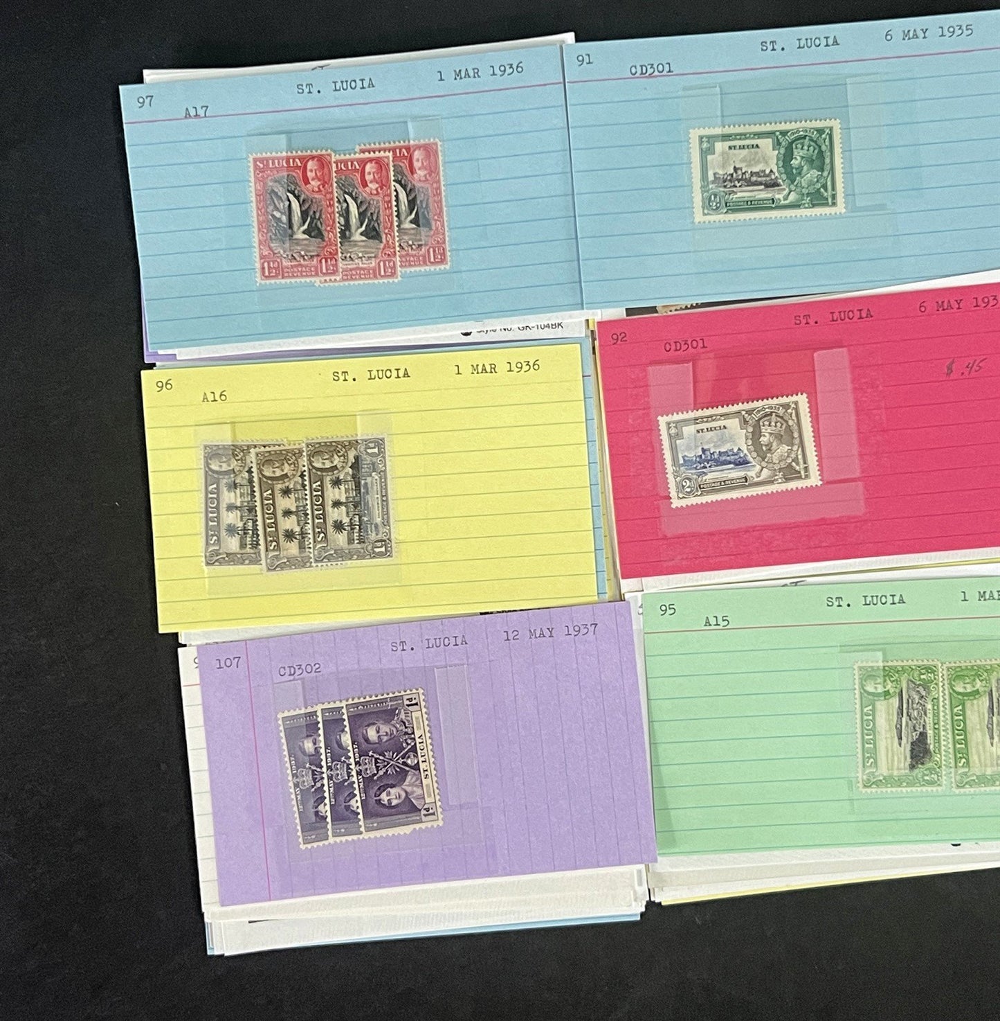 St. Lucia Stamp Collection on Dealer Cards $327 Catalog Value ZAYIX 0825CB14518