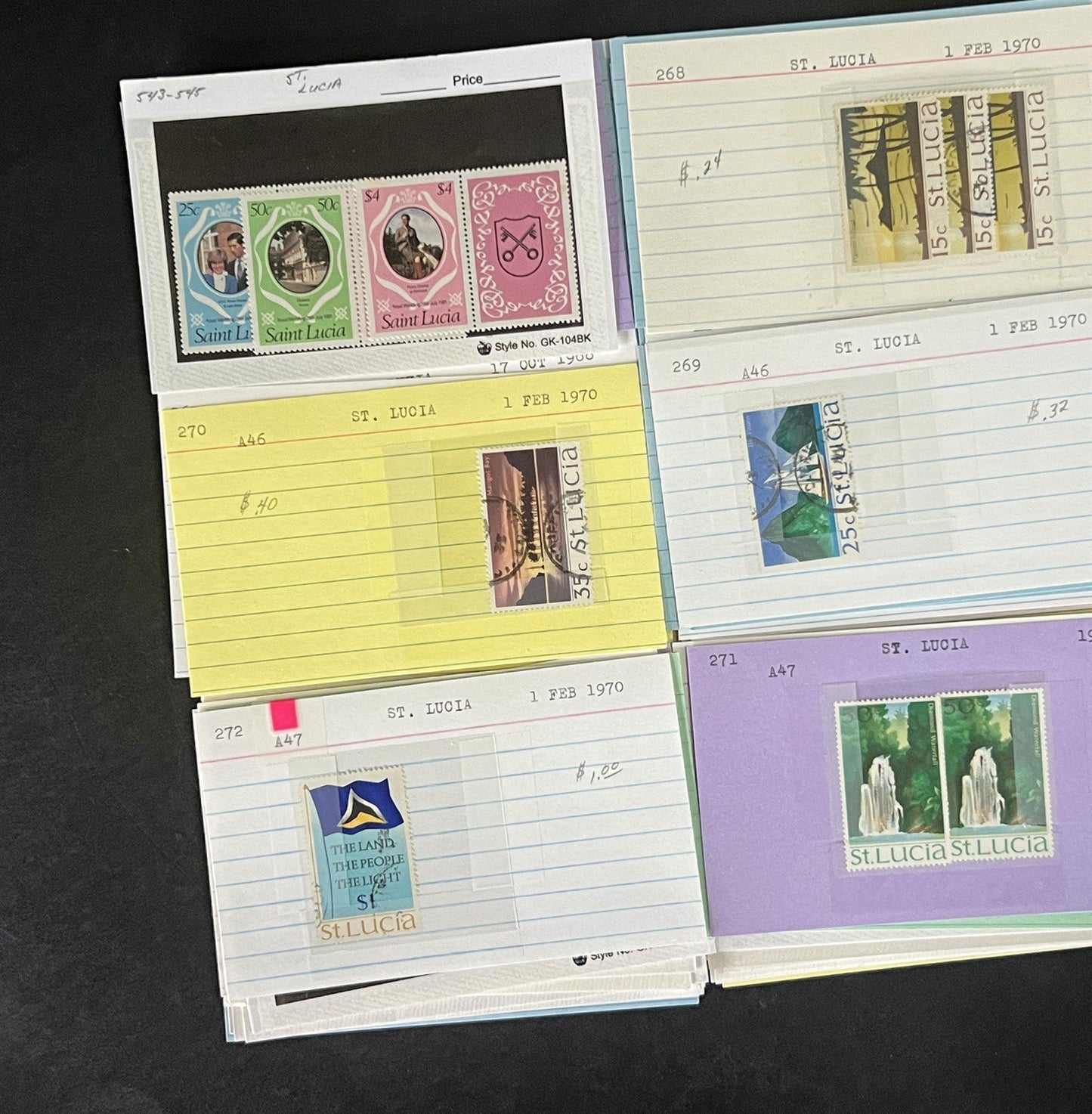 St. Lucia Stamp Collection on Dealer Cards $327 Catalog Value ZAYIX 0825CB14518