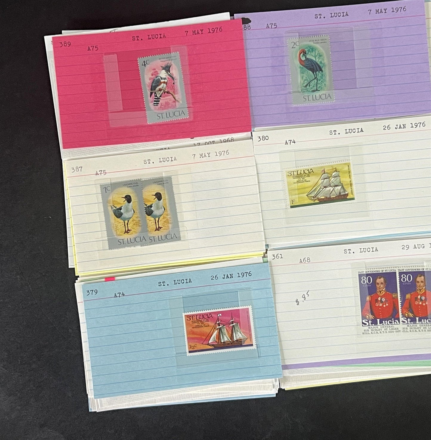 St. Lucia Stamp Collection on Dealer Cards $327 Catalog Value ZAYIX 0825CB14518