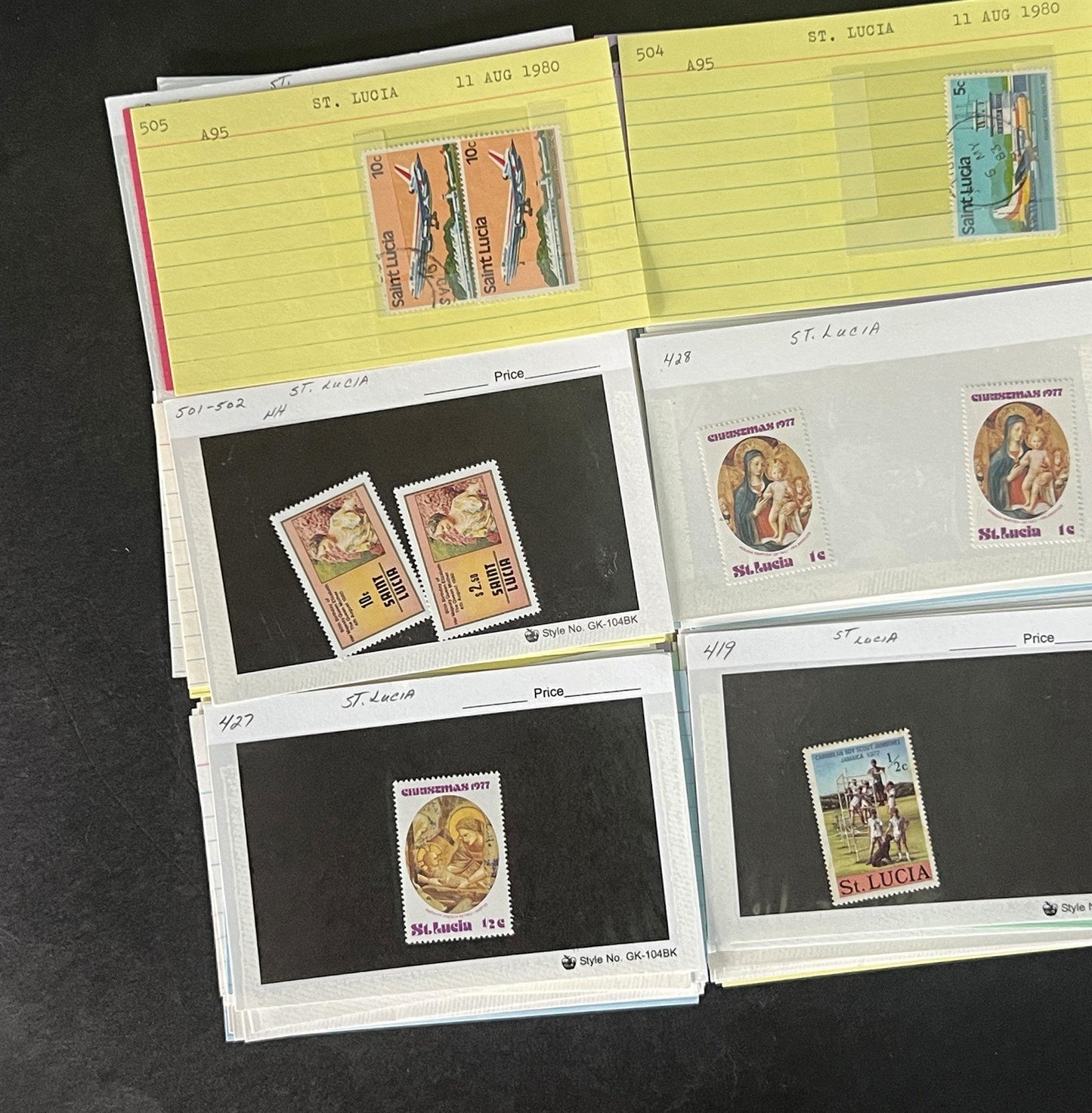 St. Lucia Stamp Collection on Dealer Cards $327 Catalog Value ZAYIX 0825CB14518