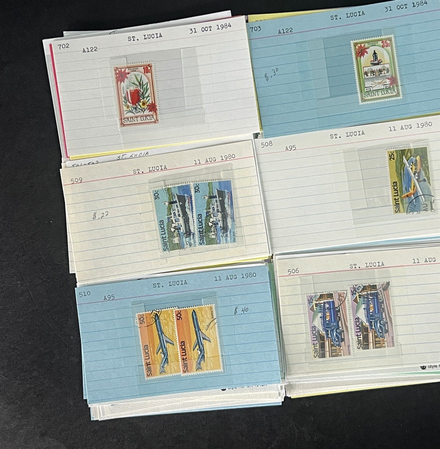 St. Lucia Stamp Collection on Dealer Cards $327 Catalog Value ZAYIX 0825CB14518