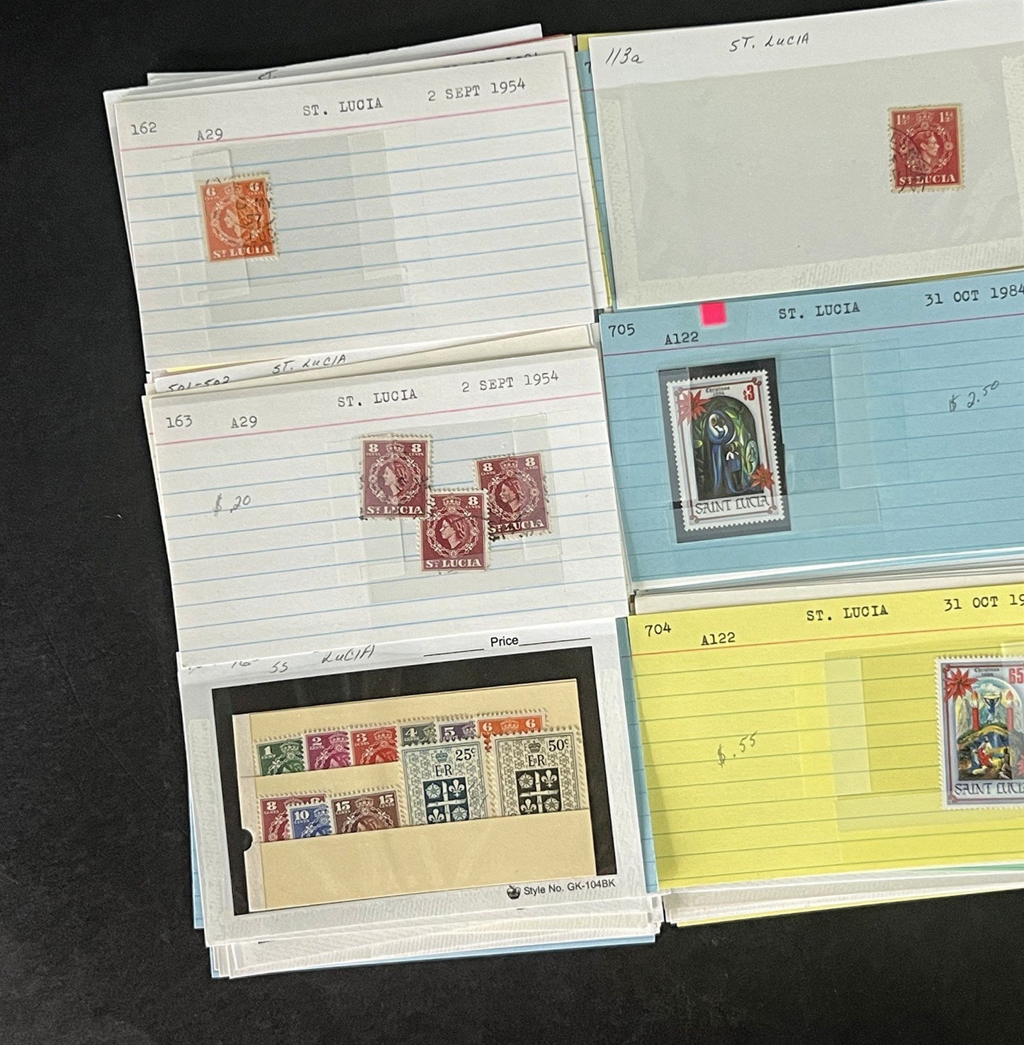 St. Lucia Stamp Collection on Dealer Cards $327 Catalog Value ZAYIX 0825CB14518
