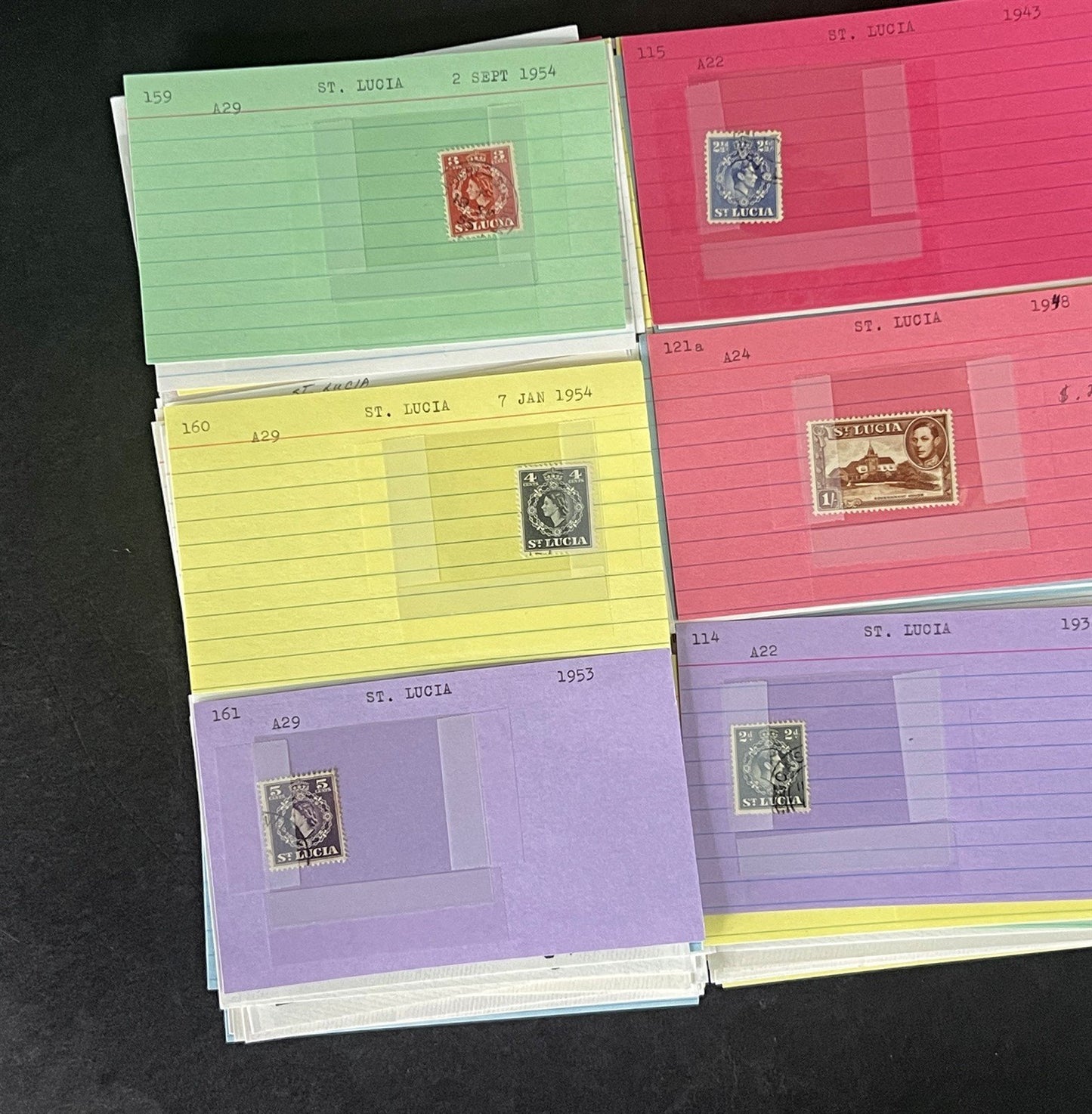 St. Lucia Stamp Collection on Dealer Cards $327 Catalog Value ZAYIX 0825CB14518