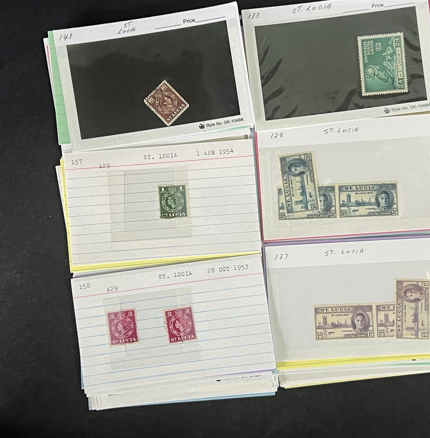 St. Lucia Stamp Collection on Dealer Cards $327 Catalog Value ZAYIX 0825CB14518
