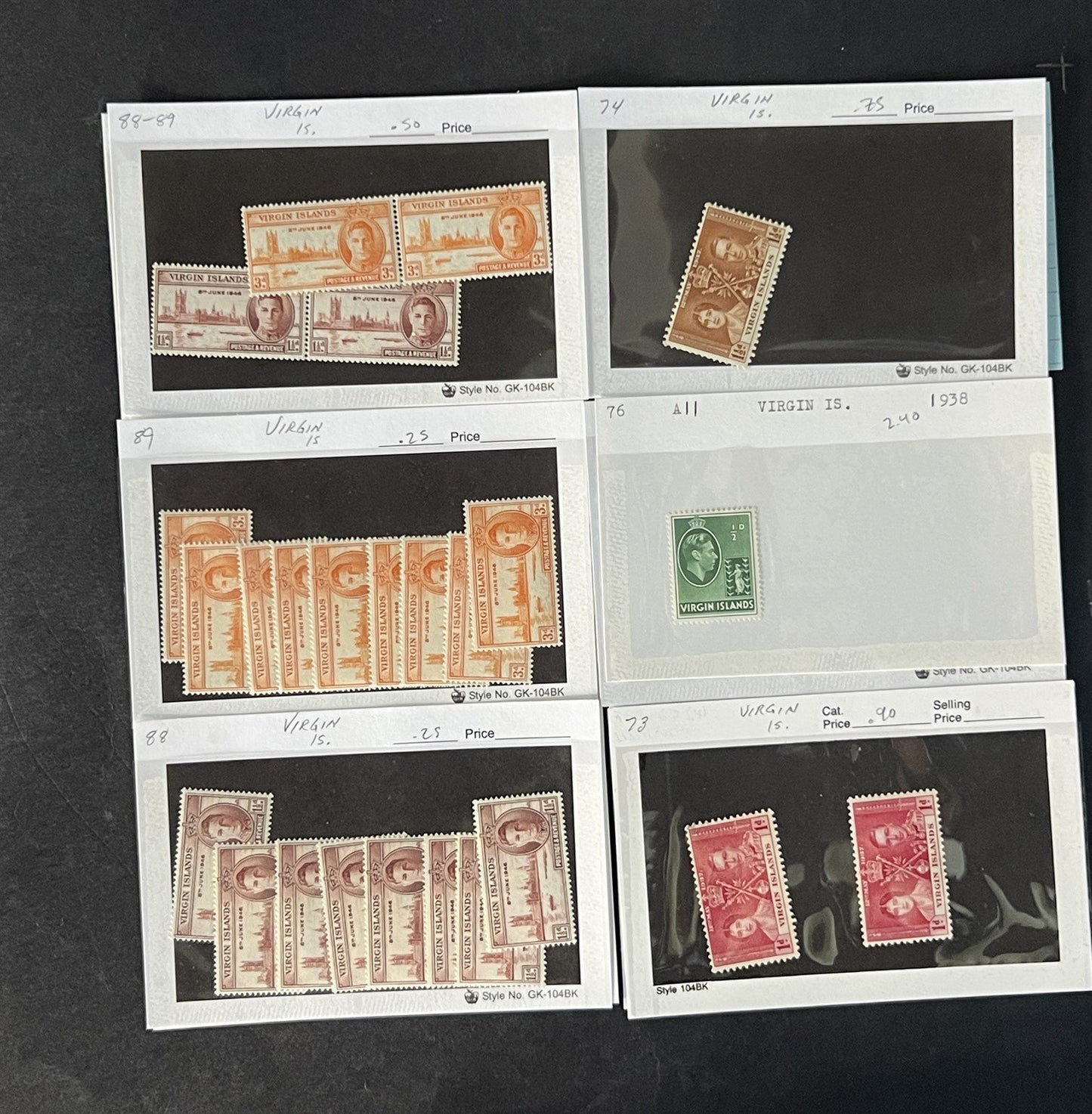Virgin Islands Stamp Collection on Dealer Cards $52 Cat Value ZAYIX 0825CB14519