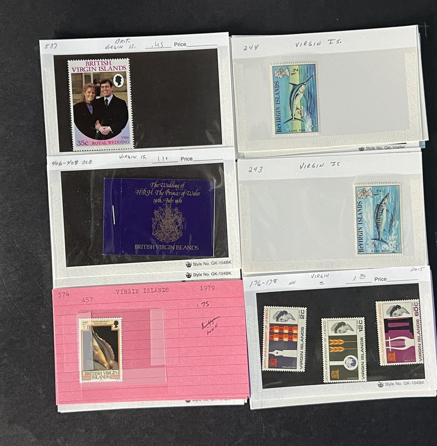 Virgin Islands Stamp Collection on Dealer Cards $52 Cat Value ZAYIX 0825CB14519